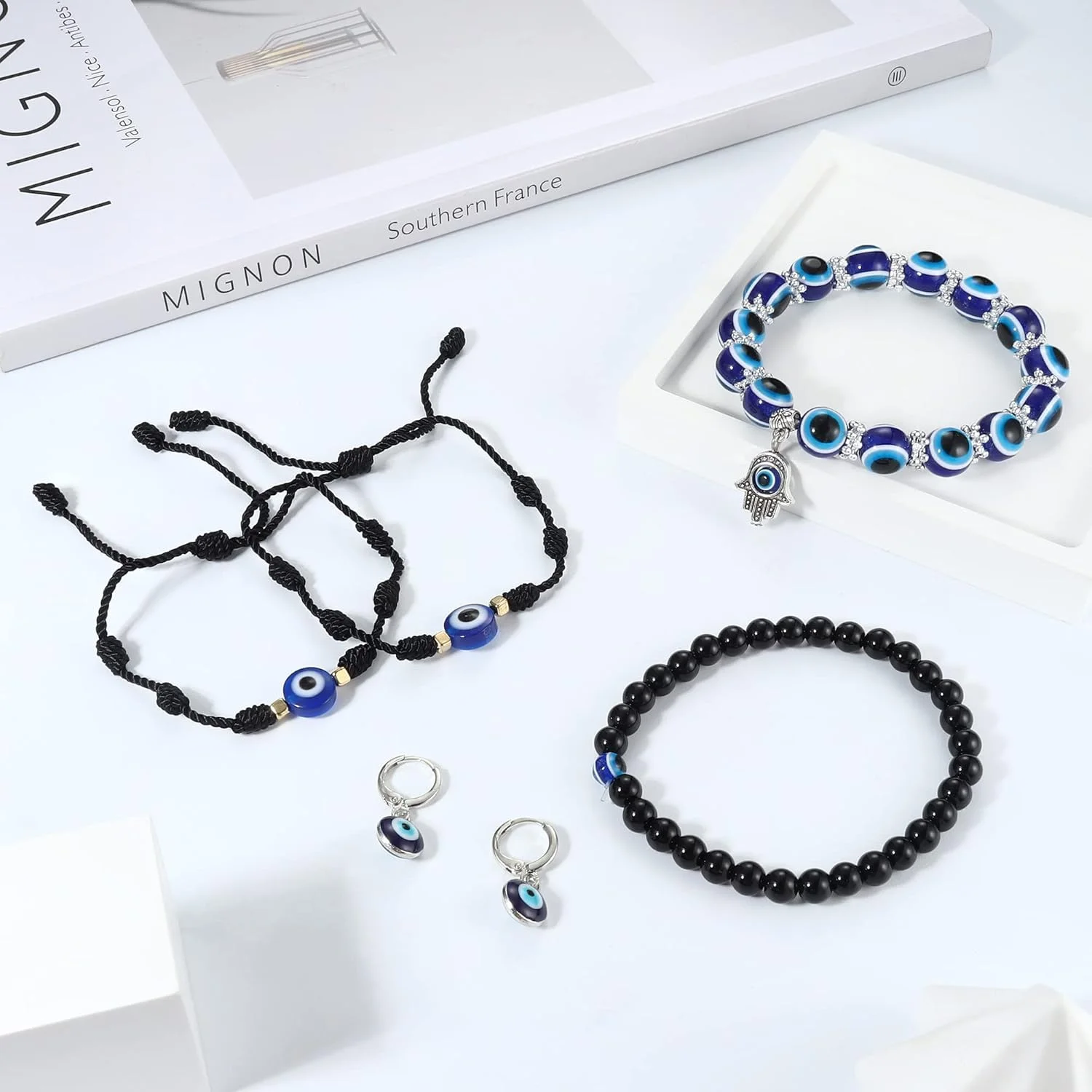 اکسفور 11 تکه ست گردنبند چشم نظر زنانه مردانه با طناب چرمی، گوشواره چشم نظر، دستبند محافظ و آویزهای چشم نظر اکسفور 11 تکه ست گردنبند چشم نظر زنانه مردانه با طناب چرمی، گوشواره چشم نظر، دستبند محافظ و آویزهای چشم نظر