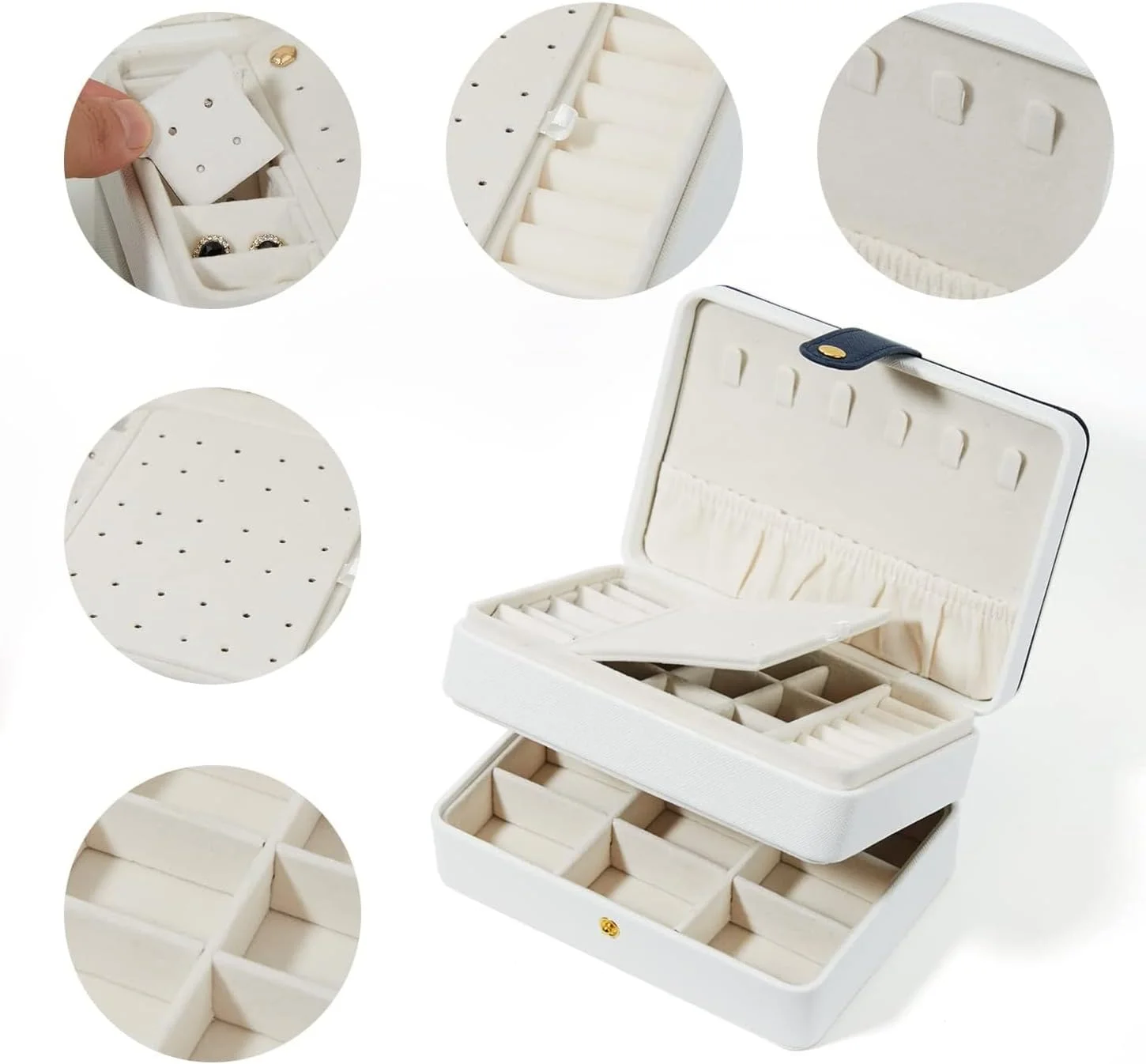 جعبه جواهرات مسافرتی، جعبه سازمان دهنده جواهرات برای زنان و دختران، نگهدارنده نمایش جواهرات چرمی PU، برای گوشواره های میخی، انگشترها، گردنبندها (سایز کوچک+سفید) جعبه جواهرات مسافرتی، جعبه سازمان دهنده جواهرات برای زنان و دختران، نگهدارنده نمایش جواهرات چرمی PU، برای گوشواره های میخی، انگشترها، گردنبندها (سایز کوچک+سفید)