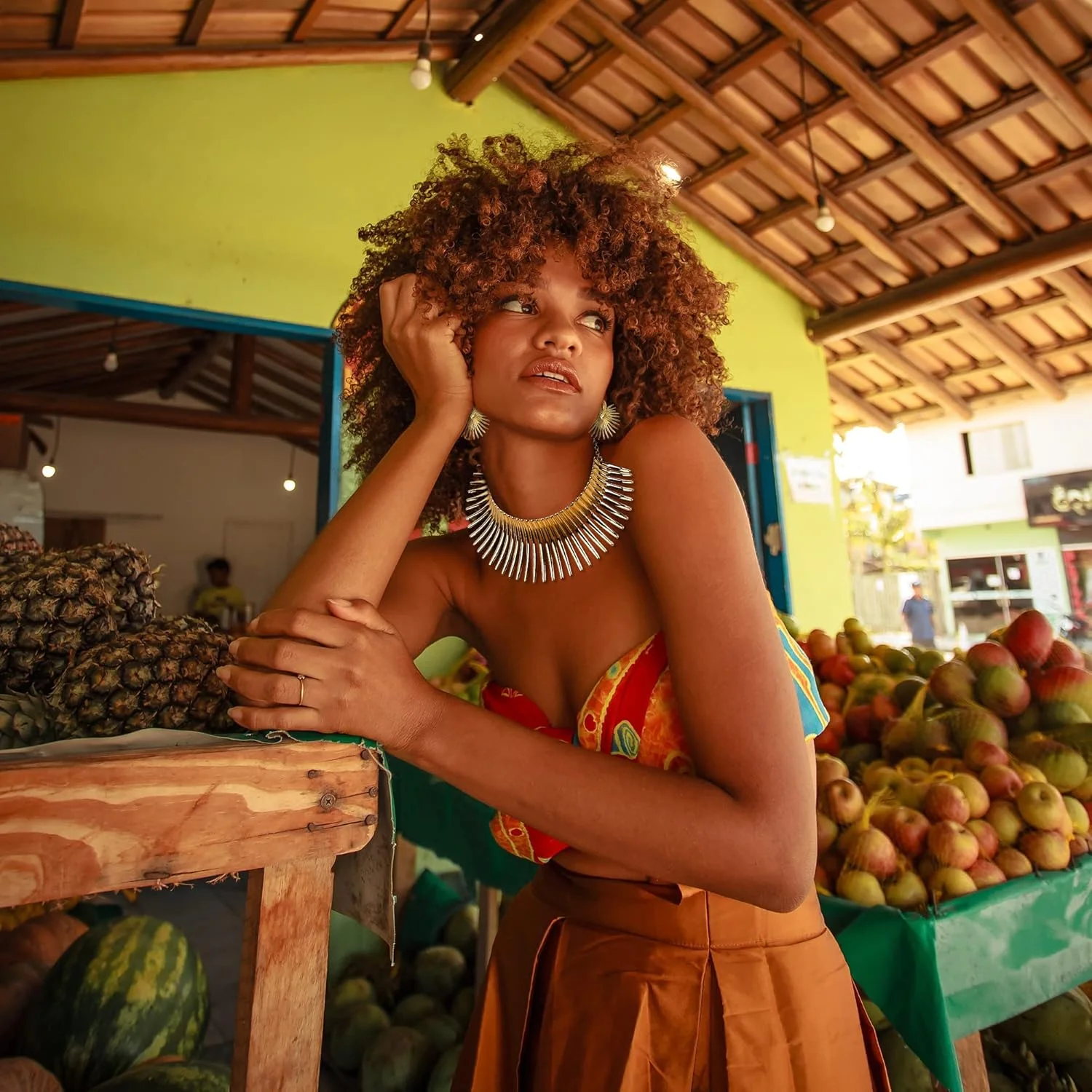 ست گردنبند چوکر آفریقایی Excefore با گوشواره، ست جواهرات زنانه، جواهرات طلایی طرح دندان، مناسب برای مهمانی های بالماسکه و عروسی ست گردنبند چوکر آفریقایی Excefore با گوشواره، ست جواهرات زنانه، جواهرات طلایی طرح دندان، مناسب برای مهمانی های بالماسکه و عروسی