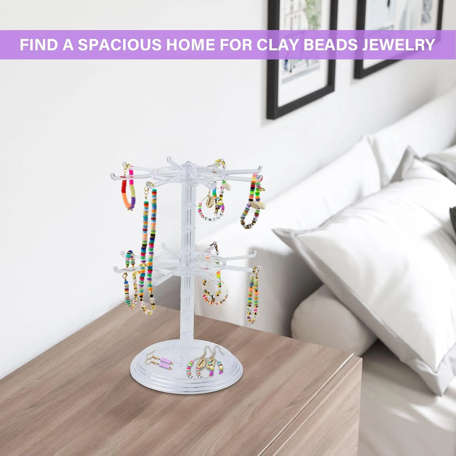 استند نمایش جواهرات اکسفور، دو لایه چرخان، سازمان دهنده نفیس فلزی گوشواره دستبند گردنبند، برای دختران و زنان