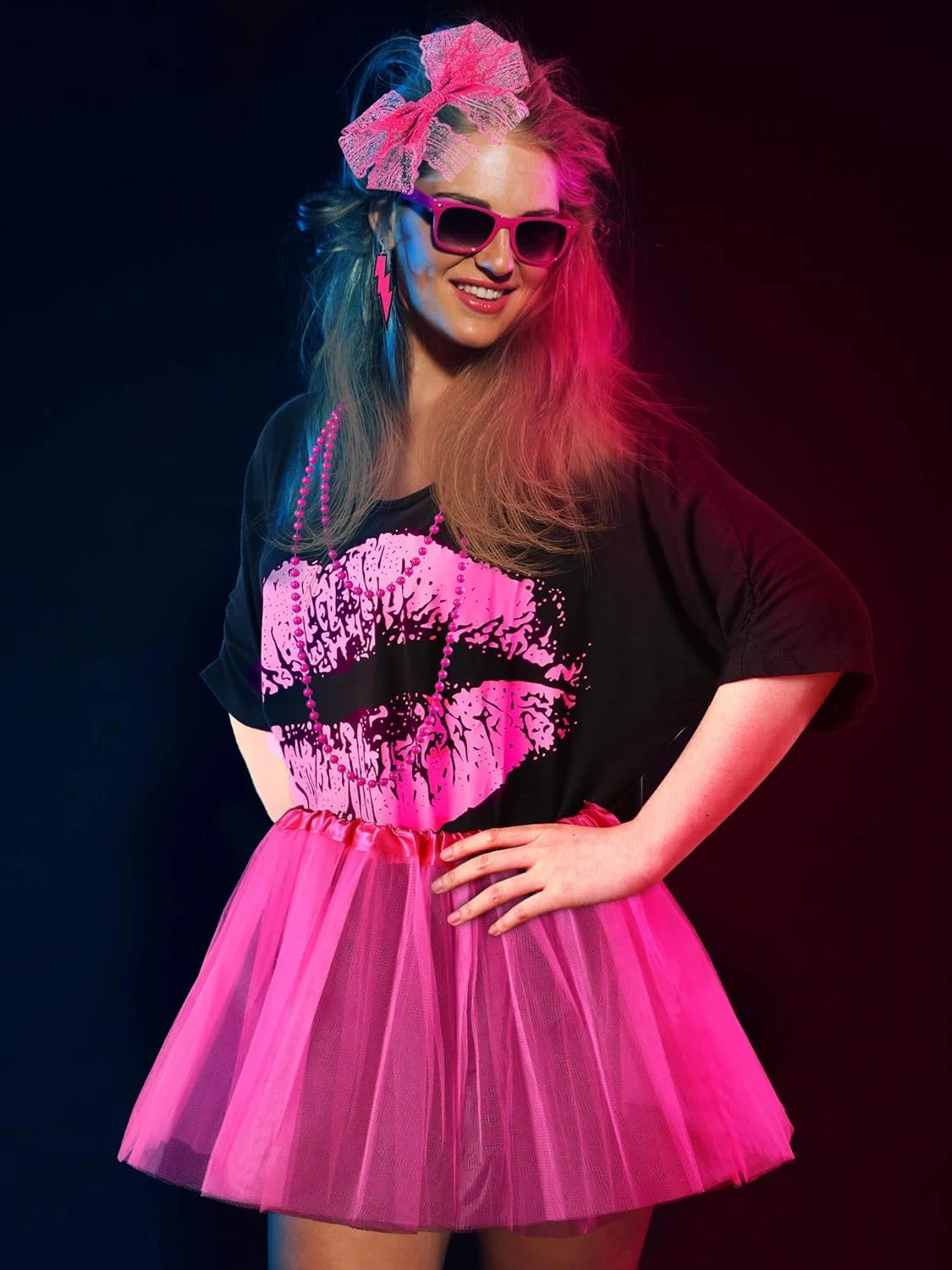 ست لوازم جانبی لباس زنانه دهه 80 Excefore، تی شرت طرح لب، دامن توتو بزرگسال، هدبند توری، گوشواره های نئون، گردنبند، ساق گرمکن، دستکش های توری، دستبند (قرمز رز، XL) ست لوازم جانبی لباس زنانه دهه 80 Excefore، تی شرت طرح لب، دامن توتو بزرگسال، هدبند توری، گوشواره های نئون، گردنبند، ساق گرمکن، دستکش های توری، دستبند (قرمز رز، XL)