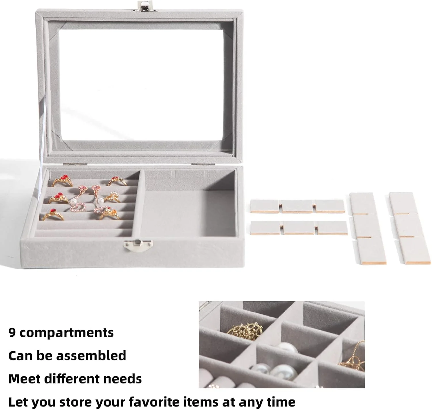 جعبه جواهرات Excefore برای زنان و دختران، جعبه بزرگ نگهداری جواهرات مردانه، نگهدارنده جواهرات ویترینی با سینی قابل جابجایی برای گردنبند، گوشواره، انگشتر، دستبند، هدیه وینتیج، خاکستری جعبه جواهرات Excefore برای زنان و دختران، جعبه بزرگ نگهداری جواهرات مردانه، نگهدارنده جواهرات ویترینی با سینی قابل جابجایی برای گردنبند، گوشواره، انگشتر، دستبند، هدیه وینتیج، خاکستری