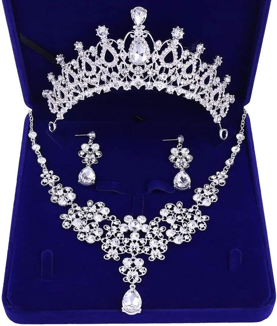 ست جواهرات عروس کریستالی لوکس Excefore برای لباس عروسی، مهمانی رقص، ست جواهرات عروس کریستالی زنانه شامل تاج، گردنبند و گوشواره های نگین دار، هدیه مناسب ساقدوش عروس ست جواهرات عروس کریستالی لوکس Excefore برای لباس عروسی، مهمانی رقص، ست جواهرات عروس کریستالی زنانه شامل تاج، گردنبند و گوشواره های نگین دار، هدیه مناسب ساقدوش عروس