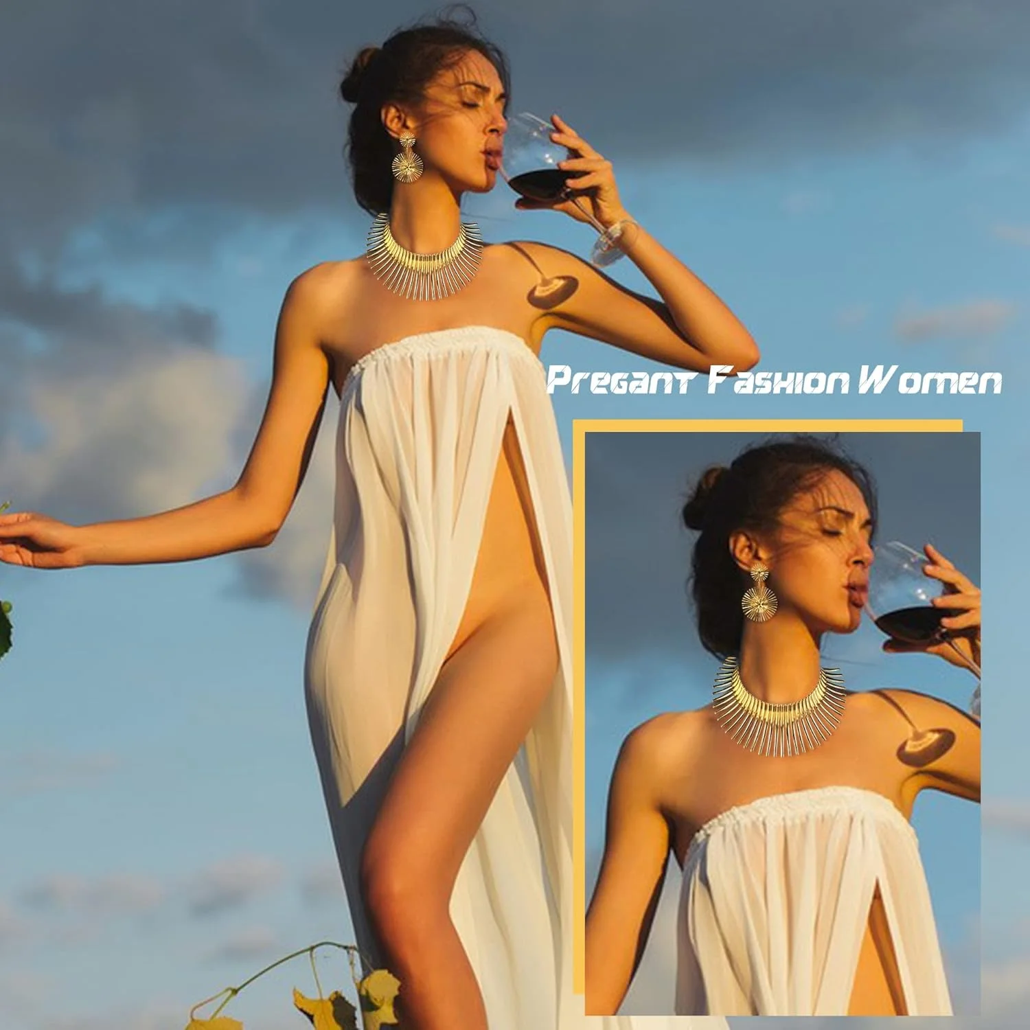 ست گردنبند چوکر آفریقایی Excefore با گوشواره، ست جواهرات زنانه، جواهرات طلایی طرح دندان، مناسب برای مهمانی های بالماسکه و عروسی ست گردنبند چوکر آفریقایی Excefore با گوشواره، ست جواهرات زنانه، جواهرات طلایی طرح دندان، مناسب برای مهمانی های بالماسکه و عروسی