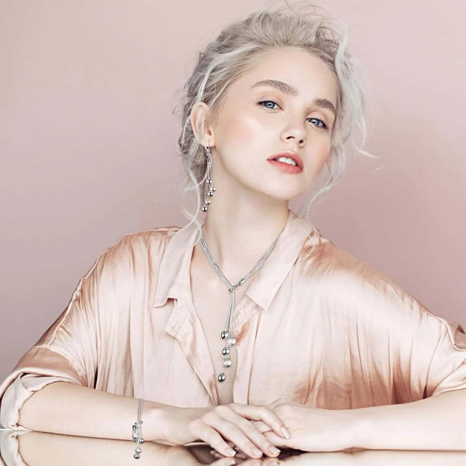 ست جواهرات زنانه، گردنبند نقره 925، دستبند و گوشواره، طراحی آویز منگوله ای مات ایتالیایی، هدیه جواهرات برای تولد، سال نو، سالگرد، روز عروسی، دختر، مادر، همسر، دوست ست جواهرات زنانه، گردنبند نقره 925، دستبند و گوشواره، طراحی آویز منگوله ای مات ایتالیایی، هدیه جواهرات برای تولد، سال نو، سالگرد، روز عروسی، دختر، مادر، همسر، دوست