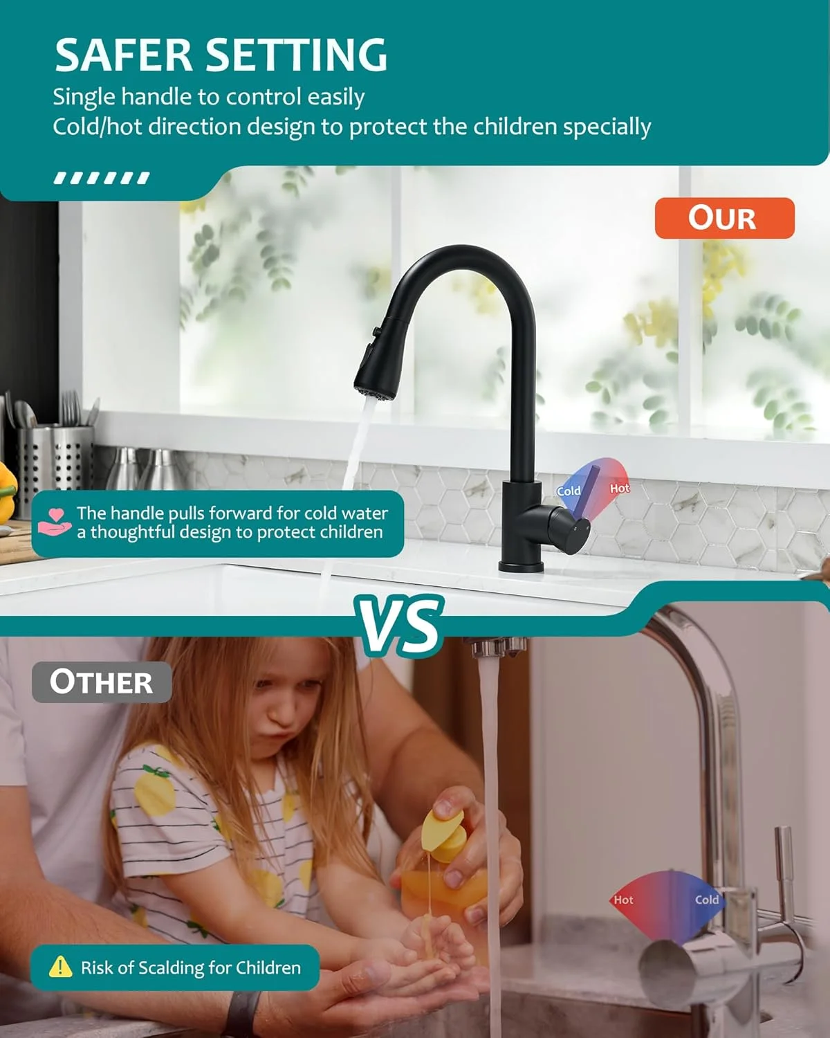 شیر آشپزخانه مشکی VFAUOSIT با اسپری کشویی، شیر سینک آشپزخانه، شیرآلات آشپزخانه تجاری استیل ضد زنگ تک دسته مشکی مات، Grifo para Fregaderos de Cocina