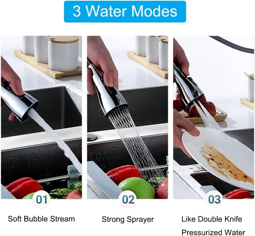 سری شیر آشپزخانه یونیورسال AXIYIBZI، قطعات جایگزین سردوش سینک - سردوش کشویی با زاویه بزرگ و چرخان ضد پاشش برای شیرهای معمولی و کشویی - شامل آداپتور