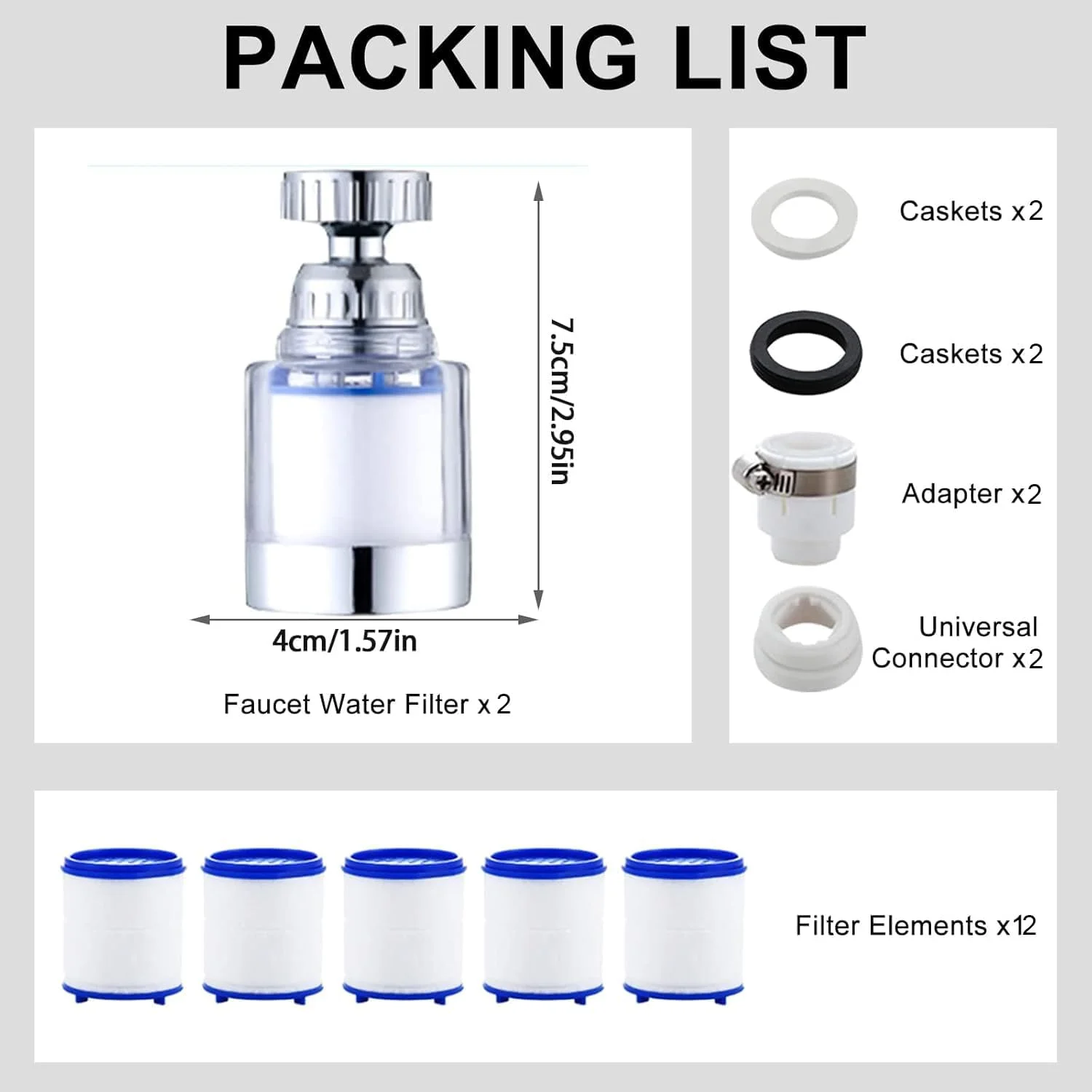 فیلتر سینک حمام، فیلتر شیر حمام، فیلتر شیر آشپزخانه با قابلیت چرخش 360 درجه، حذف فلورین، فلزات سنگین و سختی آب برای آشپزخانه و حمام منزل (بسته 2 عددی)