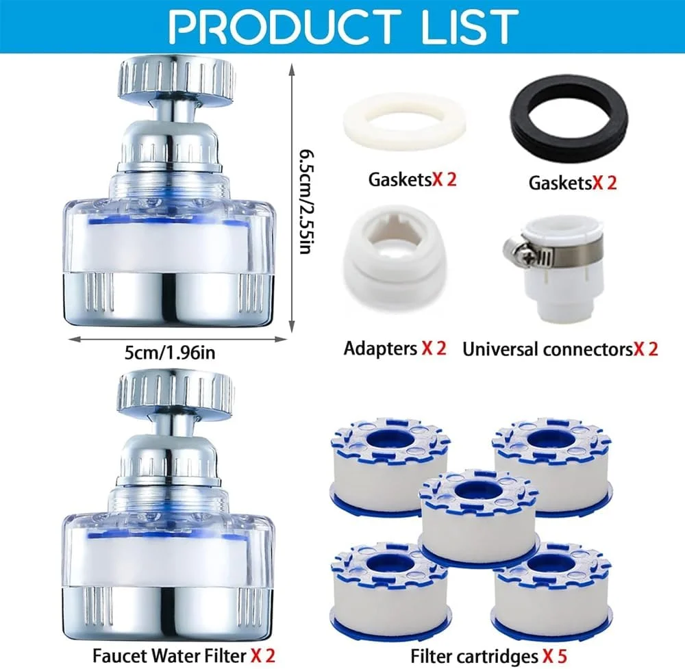 فیلتر آب شیر آشپزخانه AMERTEER | فیلتر آب برای شیرآلات | سر دوش چرخشی 360 درجه با کارتریج های قابل تعویض | 5 عدد روکش فیلتر آب آشپزخانه، هواساز صرفه جویی در آب (2 بسته) فیلتر آب شیر آشپزخانه AMERTEER | فیلتر آب برای شیرآلات | سر دوش چرخشی 360 درجه با کارتریج های قابل تعویض | 5 عدد روکش فیلتر آب آشپزخانه، هواساز صرفه جویی در آب (2 بسته)