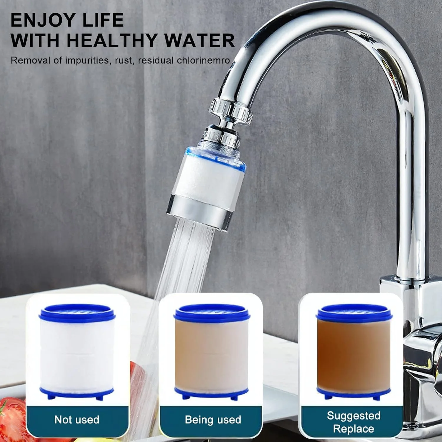 فیلتر سینک حمام، فیلتر شیر حمام، فیلتر شیر آشپزخانه با قابلیت چرخش 360 درجه، حذف فلورین، فلزات سنگین و سختی آب برای آشپزخانه و حمام منزل (بسته 2 عددی)