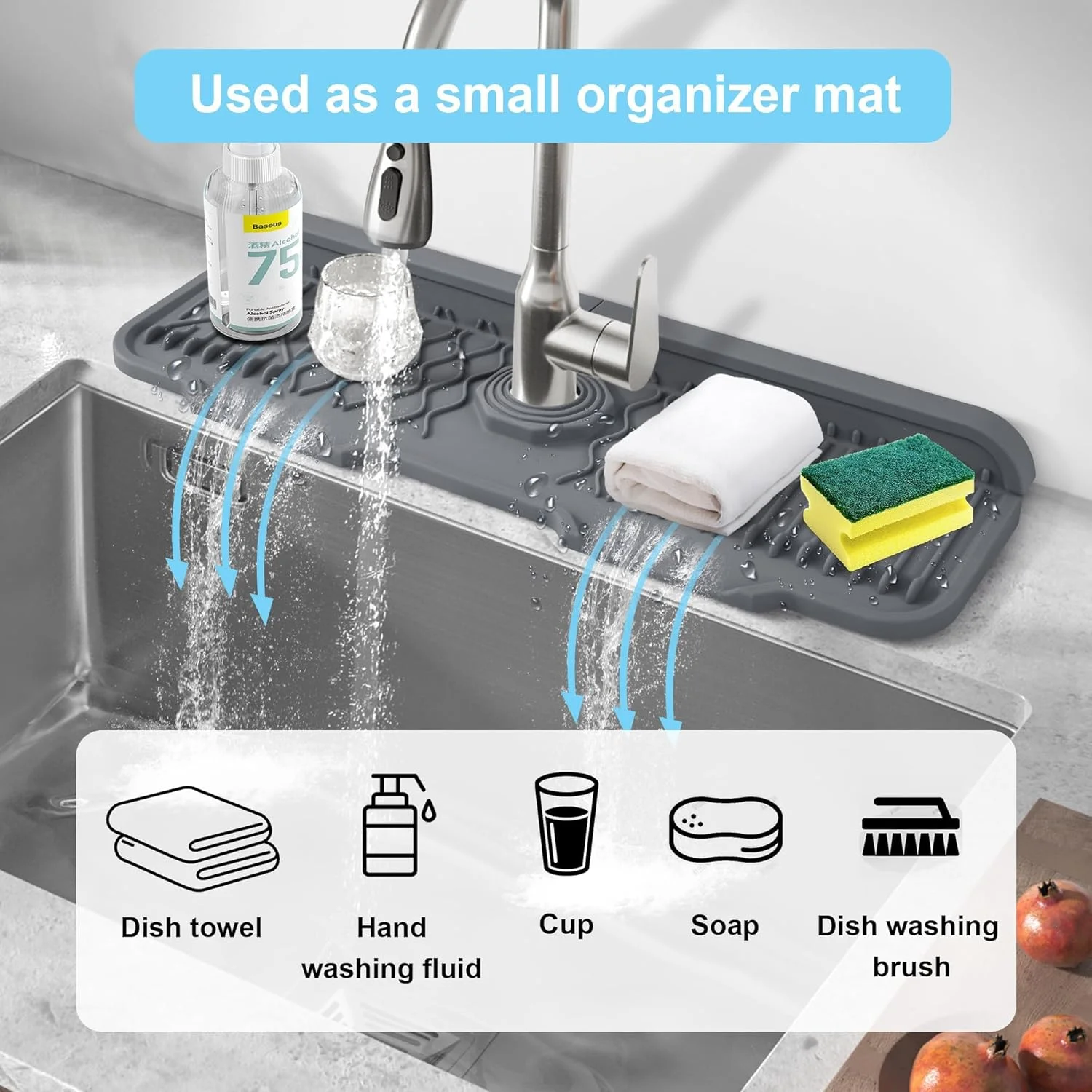 پد سیلیکونی شیر آب، محافظ پاشش سینک ظرفشویی، سینی قطره گیر دسته شیر آب سیلیکونی ضد لغزش با شیب 5 درجه، لوازم جانبی آشپزخانه محافظ سینک برای حمام (43.3*15*0.2 سانتی متر، ارتفاع: 1.5 سانتی متر) پد سیلیکونی شیر آب، محافظ پاشش سینک ظرفشویی، سینی قطره گیر دسته شیر آب سیلیکونی ضد لغزش با شیب 5 درجه، لوازم جانبی آشپزخانه محافظ سینک برای حمام (43.3*15*0.2 سانتی متر، ارتفاع: 1.5 سانتی متر)