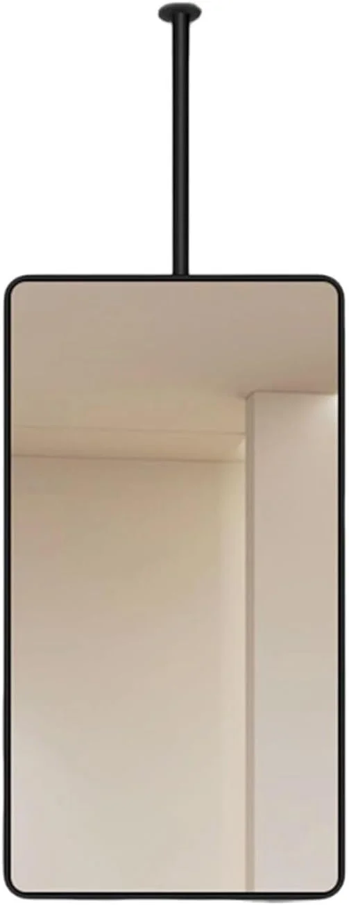 آینه معلق مستطیلی آویز سقفی XLTFUC، آینه تزئینی بزرگ معلق حمام، مناسب برای خانه یا هتل (مشکی، 50cmx70cm)