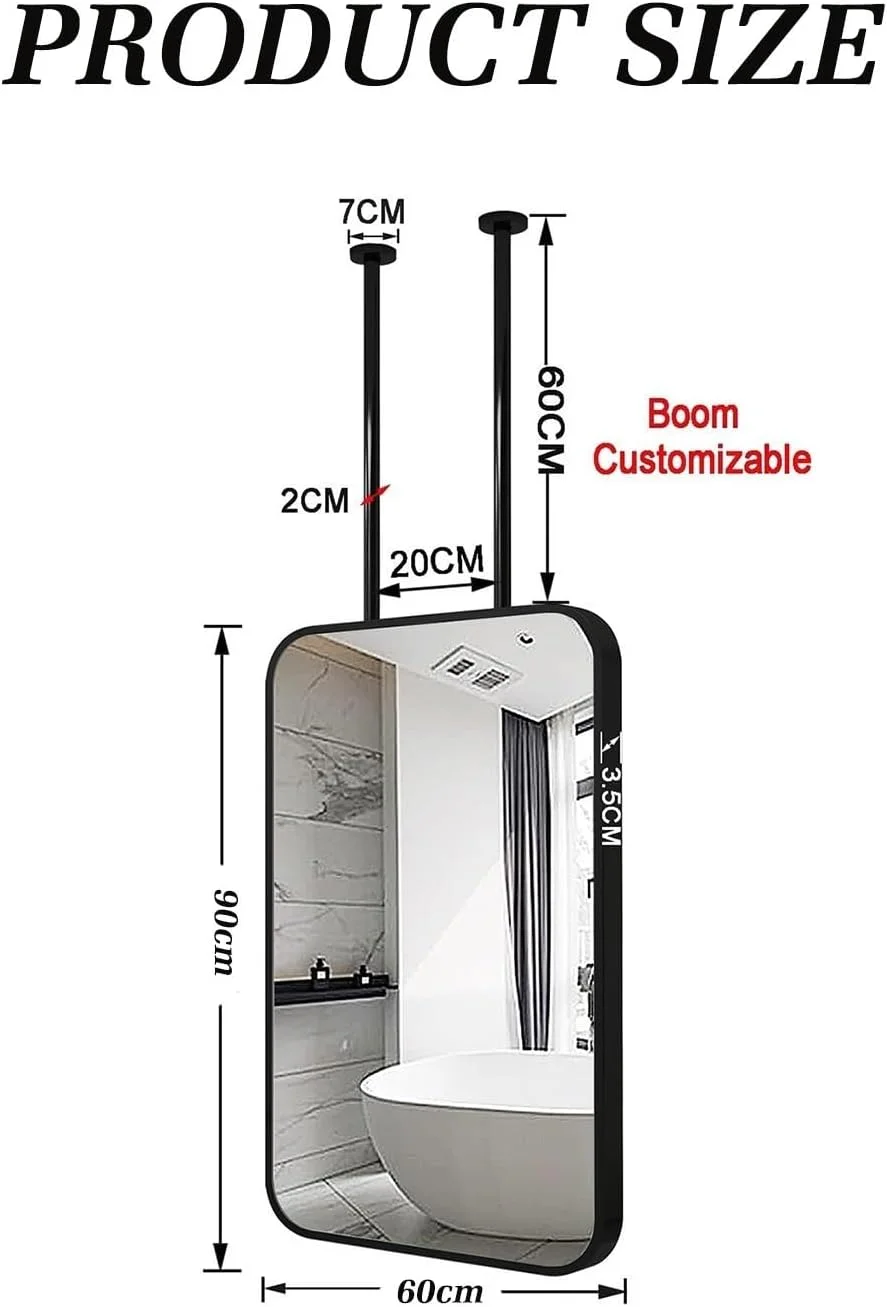 آینه معلق آویز سقفی XLTFUC با قاب فلزی، برای آینه تزئینی نصب شده روی سقف بالای سینک، آینه مینیمالیستی تزئینی هتل (60-90 سانتی متر) آینه معلق آویز سقفی XLTFUC با قاب فلزی، برای آینه تزئینی نصب شده روی سقف بالای سینک، آینه مینیمالیستی تزئینی هتل (60-90 سانتی متر)