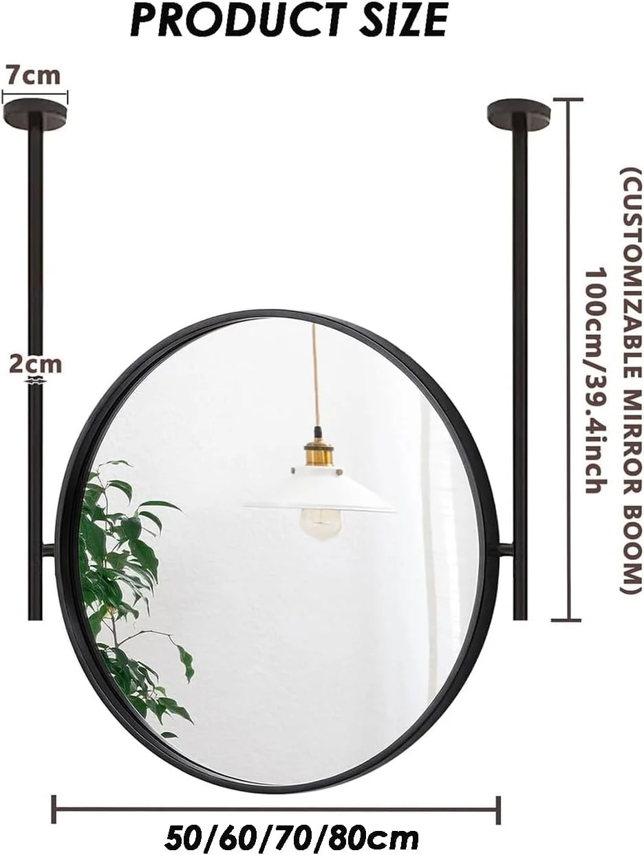 آینه گرد معلق سقفی XLTFUC با قاب فلزی، برای نصب آینه تزئینی بالای سینک، برای سرویس بهداشتی، ورودی، فروشگاه (60 سانتی متر) آینه گرد معلق سقفی XLTFUC با قاب فلزی، برای نصب آینه تزئینی بالای سینک، برای سرویس بهداشتی، ورودی، فروشگاه (60 سانتی متر)