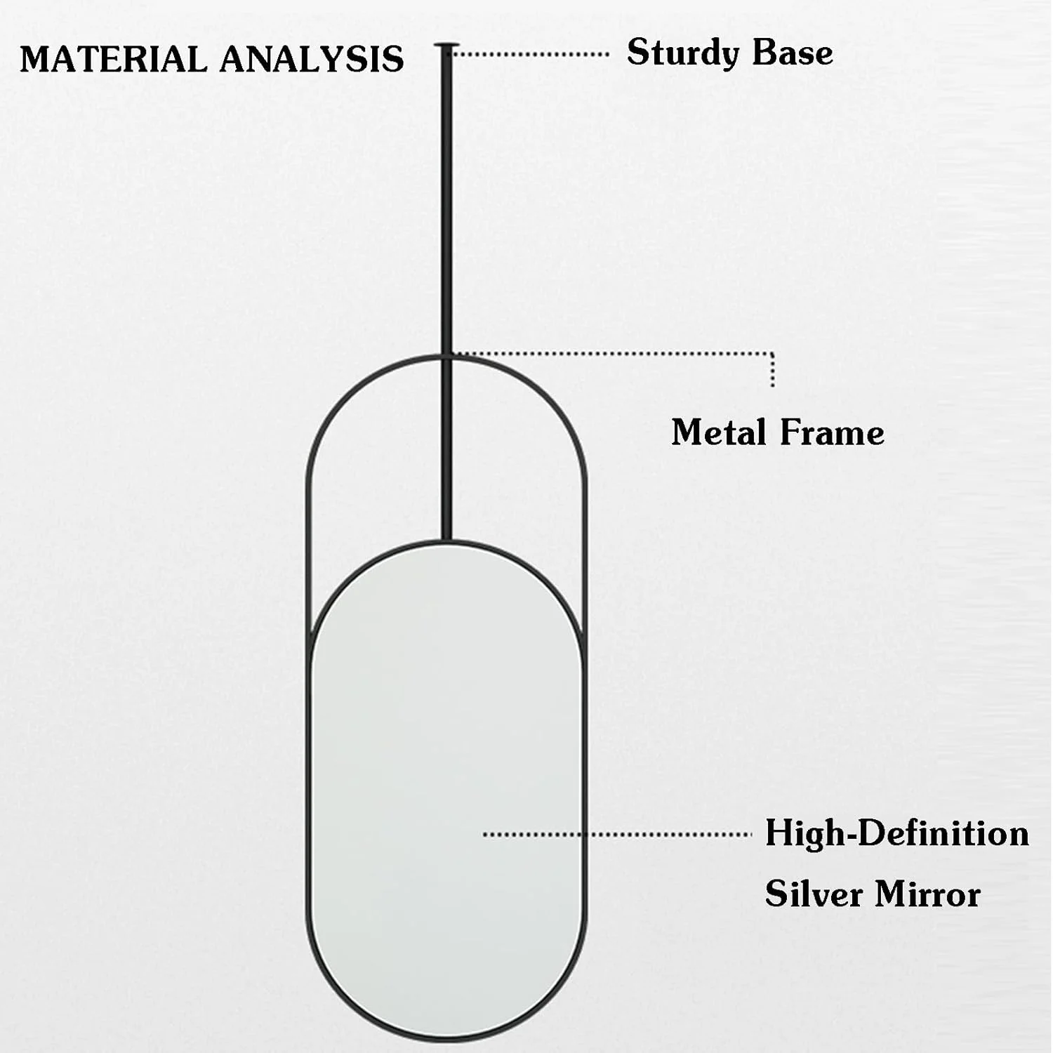 آینه معلق آویز سقفی XLTFUC با قاب فلزی، آینه روشویی بزرگ حمام، آینه دیواری بزرگ حمام برای نصب روی سقف بالای سینک (C-r3, 50x100cm)