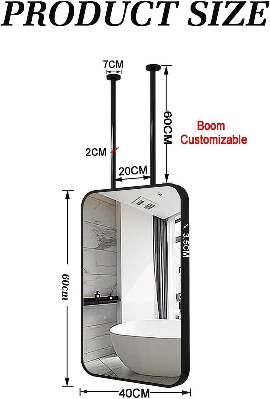 آینه دیواری سقفی XLTFUC، آینه دکوراتیو بزرگ معلق برای حمام، سرویس بهداشتی، ورودی، فروشگاه، هتل (40x60 سانتی متر) آینه دیواری سقفی XLTFUC، آینه دکوراتیو بزرگ معلق برای حمام، سرویس بهداشتی، ورودی، فروشگاه، هتل (40x60 سانتی متر)