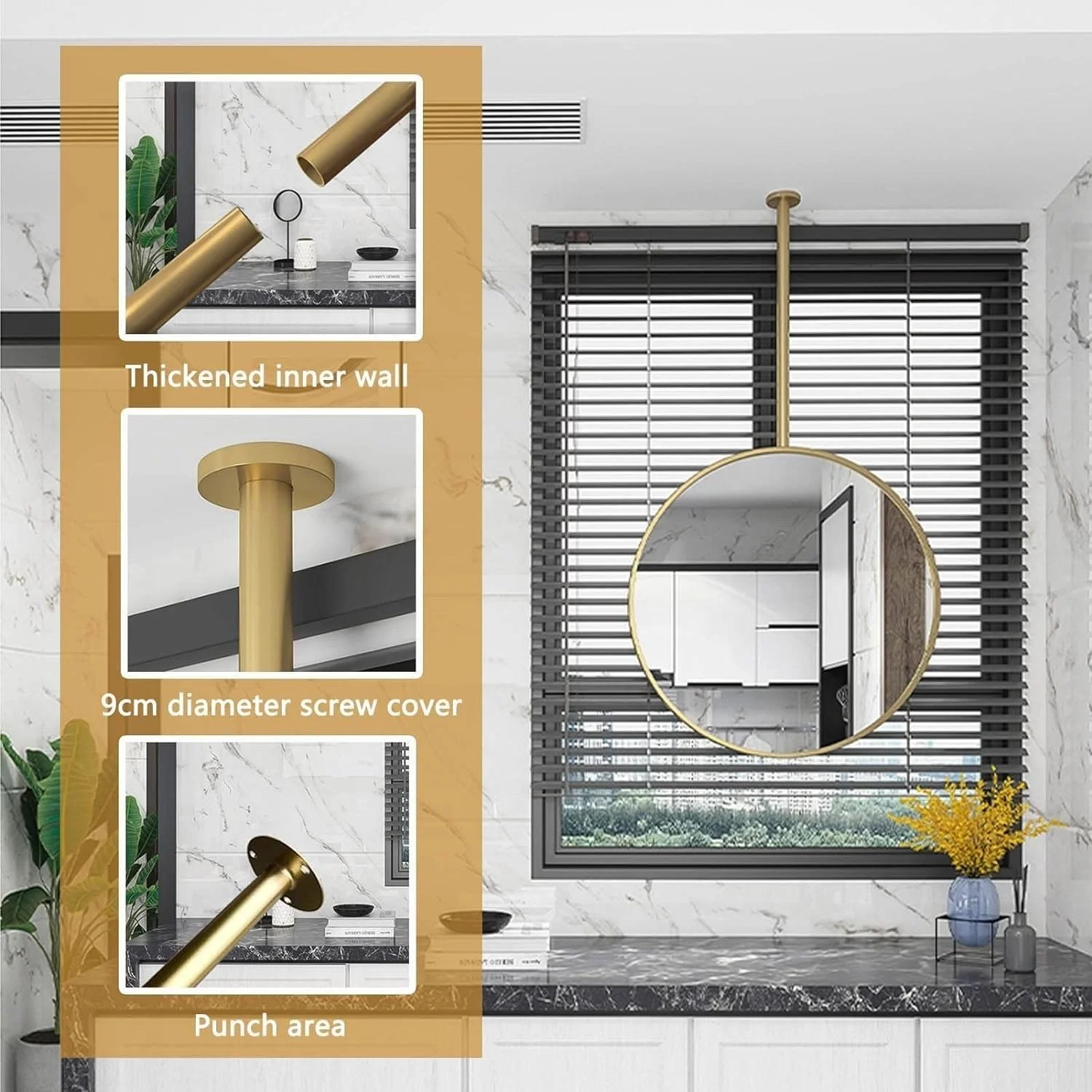 آینه گرد معلق سقفی XLTFUC با قاب فلزی و میله آویز برای سرویس بهداشتی، ورودی، فروشگاه، آینه تزئینی بزرگ آویزان حمام (طلایی، 70 سانتی متر) آینه گرد معلق سقفی XLTFUC با قاب فلزی و میله آویز برای سرویس بهداشتی، ورودی، فروشگاه، آینه تزئینی بزرگ آویزان حمام (طلایی، 70 سانتی متر)