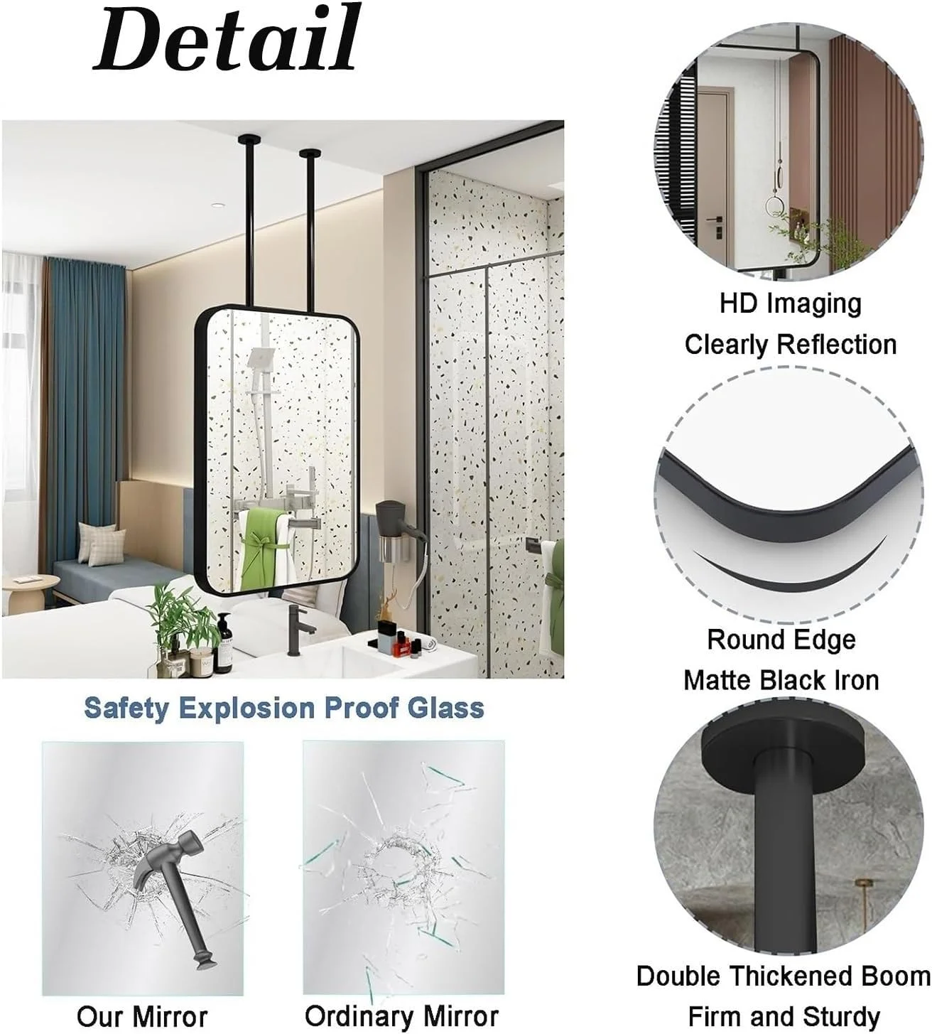 آینه دیواری سقفی XLTFUC، آینه دکوراتیو بزرگ معلق برای حمام، سرویس بهداشتی، ورودی، فروشگاه، هتل (40x60 سانتی متر) آینه دیواری سقفی XLTFUC، آینه دکوراتیو بزرگ معلق برای حمام، سرویس بهداشتی، ورودی، فروشگاه، هتل (40x60 سانتی متر)