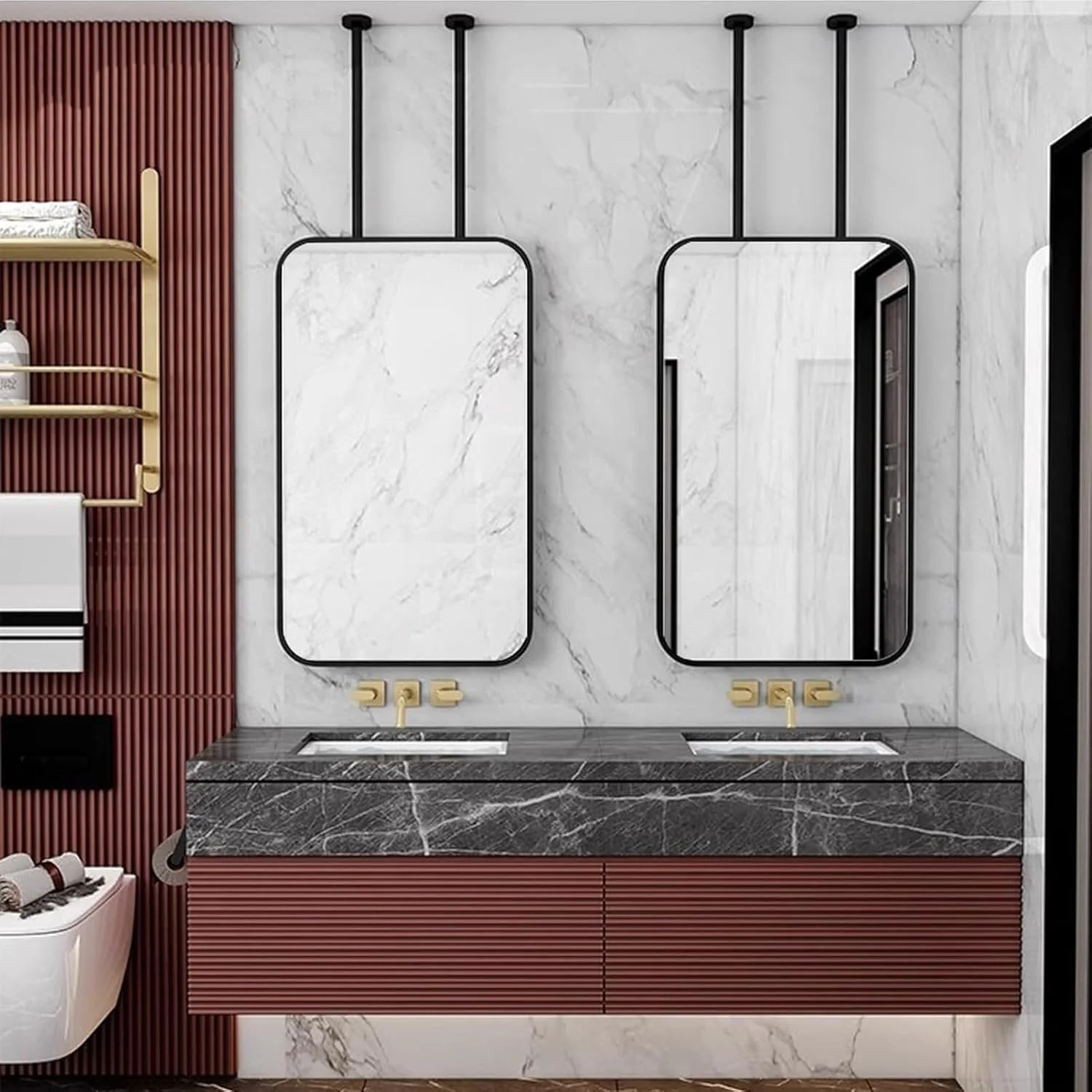 آینه معلق آویز سقفی XLTFUC با قاب فلزی، برای آینه تزئینی نصب شده روی سقف بالای سینک، آینه مینیمالیستی تزئینی هتل (60-90 سانتی متر) آینه معلق آویز سقفی XLTFUC با قاب فلزی، برای آینه تزئینی نصب شده روی سقف بالای سینک، آینه مینیمالیستی تزئینی هتل (60-90 سانتی متر)