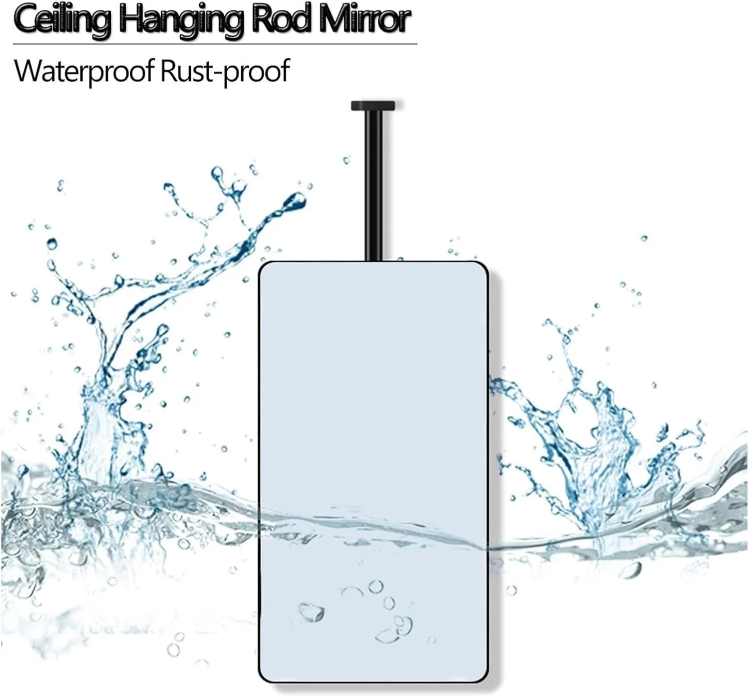 آینه معلق مستطیلی آویز سقفی XLTFUC، آینه تزئینی بزرگ معلق حمام، مناسب برای خانه یا هتل (مشکی، 50cmx70cm)