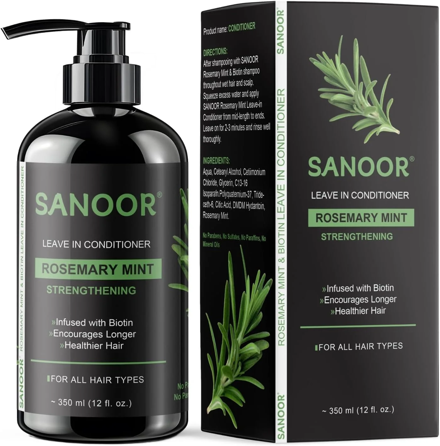 نرم کننده موی سر بدون نیاز به آبکشی رزماری و نعناع SANOOR برای کنترل وز، ترمیم مو و محافظت در برابر حرارت | نرم کننده مرطوب کننده و باز کننده گره مو بدون سولفات برای موهای خشک، فر، آسیب دیده یا رنگ شده نرم کننده موی سر بدون نیاز به آبکشی رزماری و نعناع SANOOR برای کنترل وز، ترمیم مو و محافظت در برابر حرارت | نرم کننده مرطوب کننده و باز کننده گره مو بدون سولفات برای موهای خشک، فر، آسیب دیده یا رنگ شده