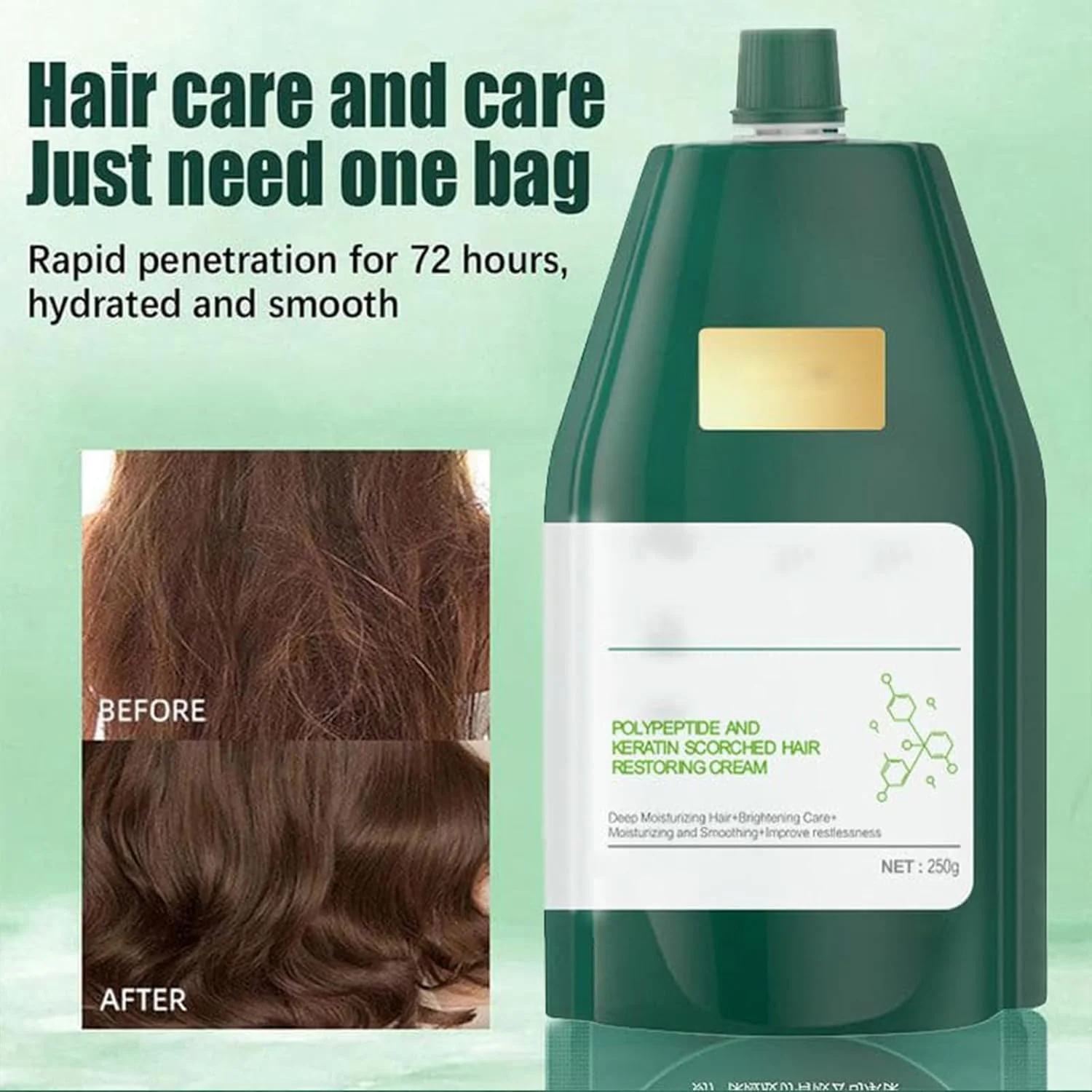 کرم ترمیم کننده مو آسیب دیده، صاف کننده و آبرسان کراتین پلی پپتیدی، کرم احیا کننده موهای سوخته کراتین پلی پپتیدی، ماسک مو پروتئینه مرطوب کننده، برای موهای آسیب دیده (1 عدد)