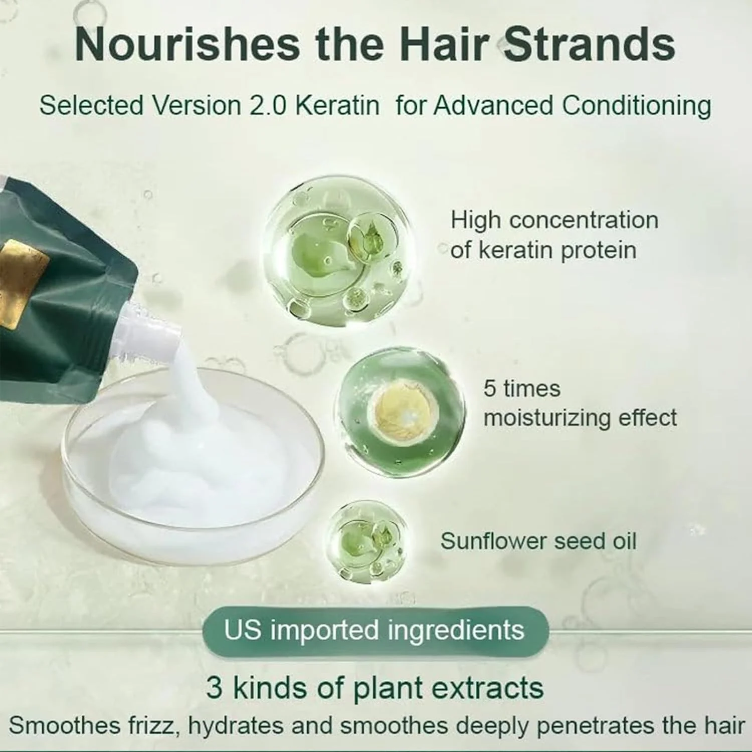 کرم ترمیم کننده مو آسیب دیده، صاف کننده و آبرسان کراتین پلی پپتیدی، کرم احیا کننده موهای سوخته کراتین پلی پپتیدی، ماسک مو پروتئینه مرطوب کننده، برای موهای آسیب دیده (1 عدد)