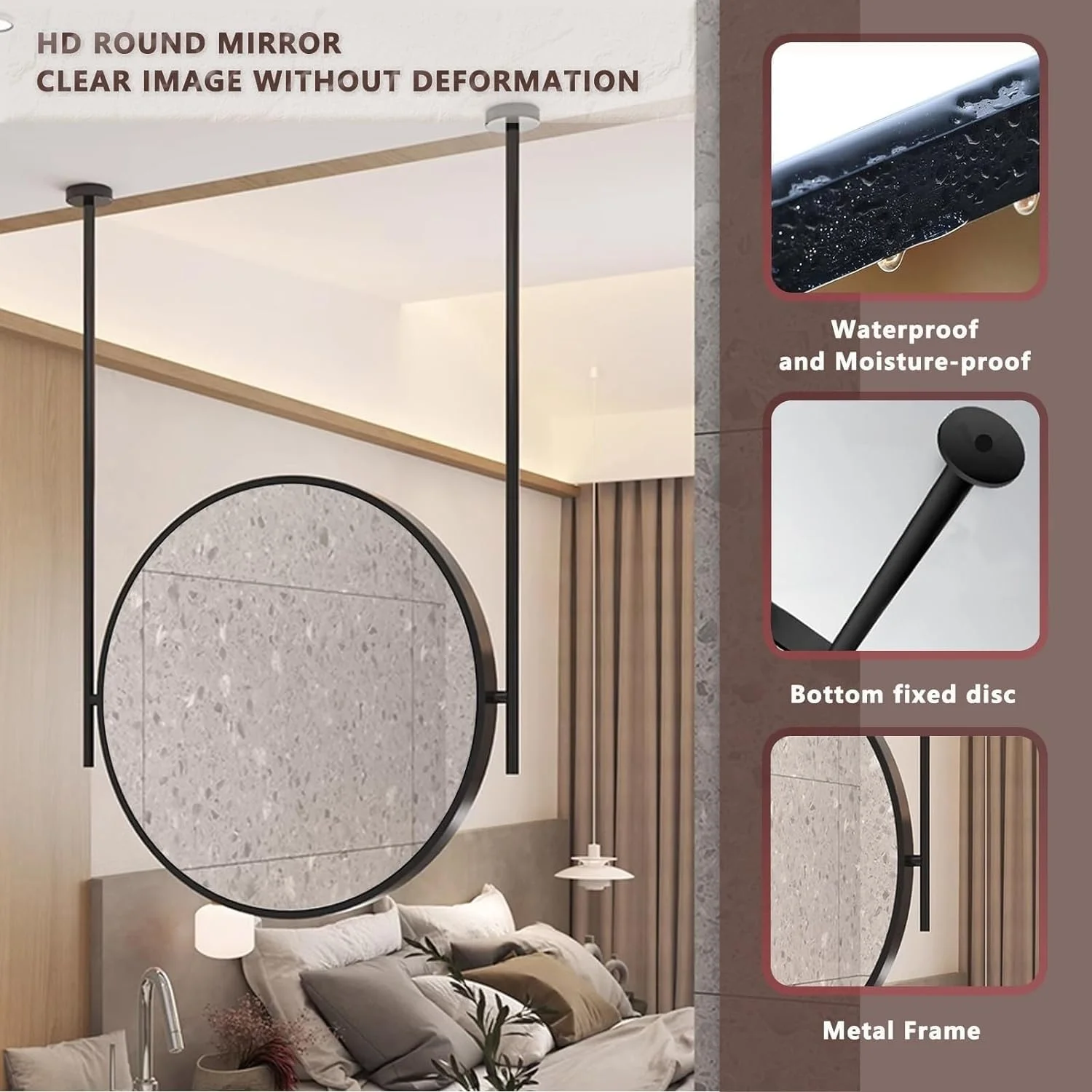 آینه گرد معلق سقفی XLTFUC با قاب فلزی، برای نصب سقفی آینه تزئینی بالای سینک، برای سرویس بهداشتی، ورودی، فروشگاه (50 سانتی متر) آینه گرد معلق سقفی XLTFUC با قاب فلزی، برای نصب سقفی آینه تزئینی بالای سینک، برای سرویس بهداشتی، ورودی، فروشگاه (50 سانتی متر)