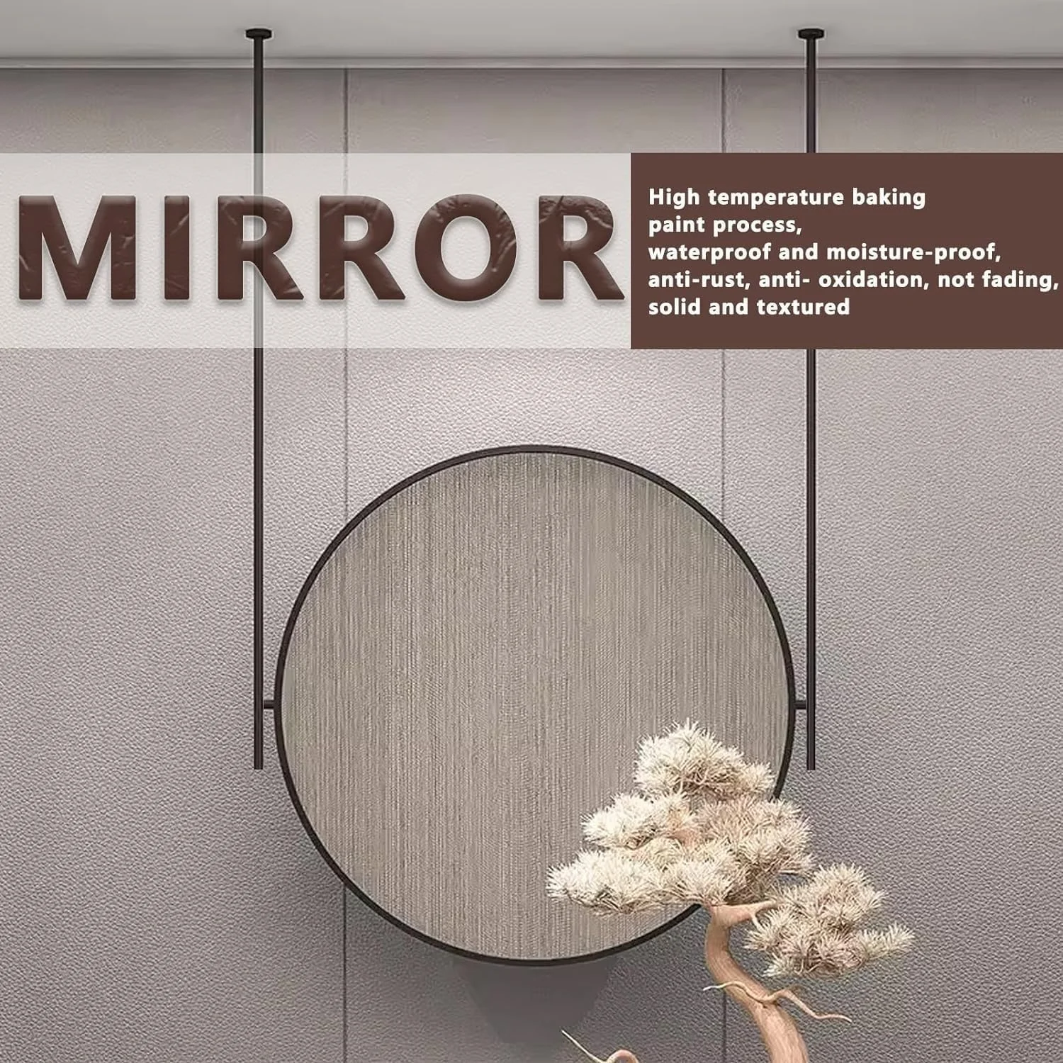 آینه گرد معلق سقفی XLTFUC با قاب فلزی، برای نصب آینه تزئینی بالای سینک، برای سرویس بهداشتی، ورودی، فروشگاه (70 سانتی متر)