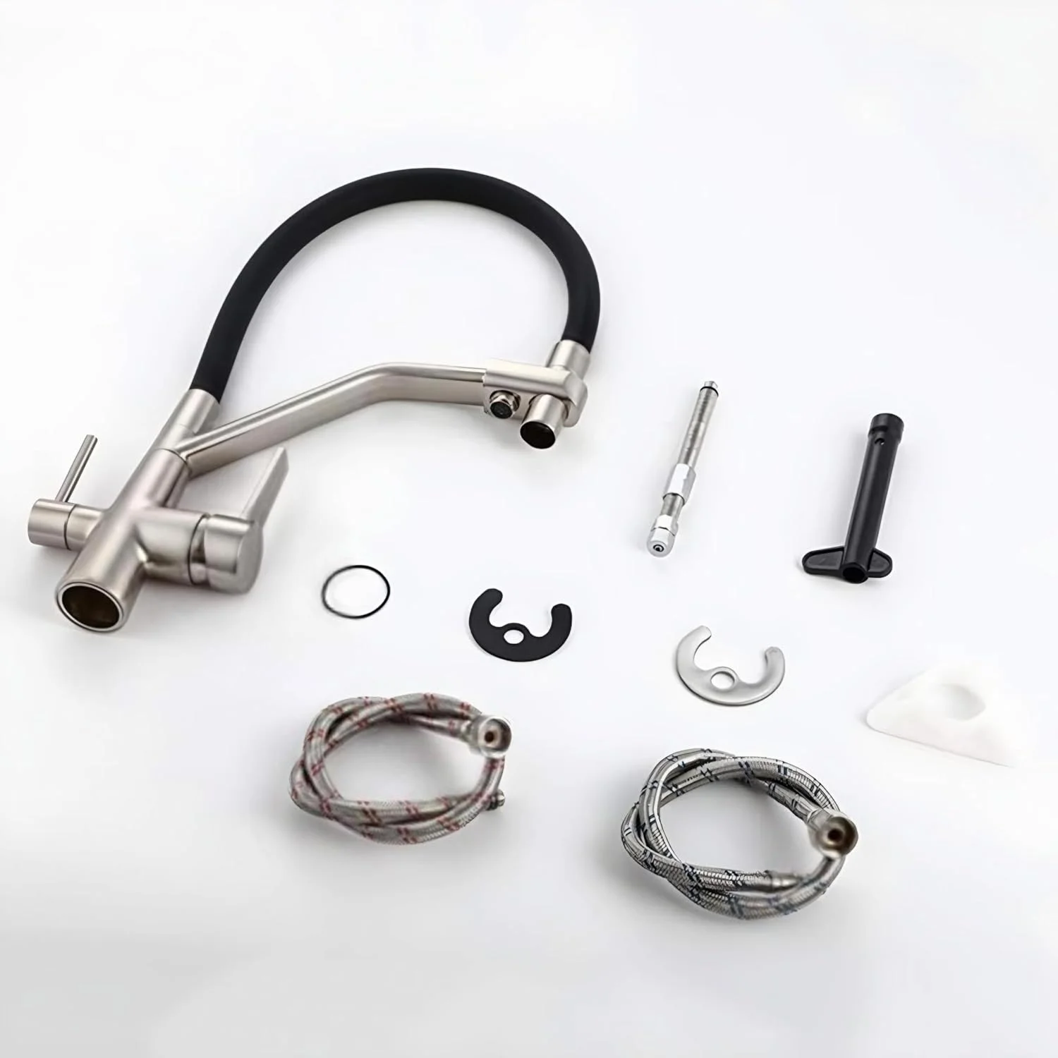 شیر آشپزخانه چرخان 360 درجه برنجی NXUS، شیر آب تصفیه آب 3 طرفه، آب گرم و سرد، نیکل برس خورده شیر آشپزخانه چرخان 360 درجه برنجی NXUS، شیر آب تصفیه آب 3 طرفه، آب گرم و سرد، نیکل برس خورده