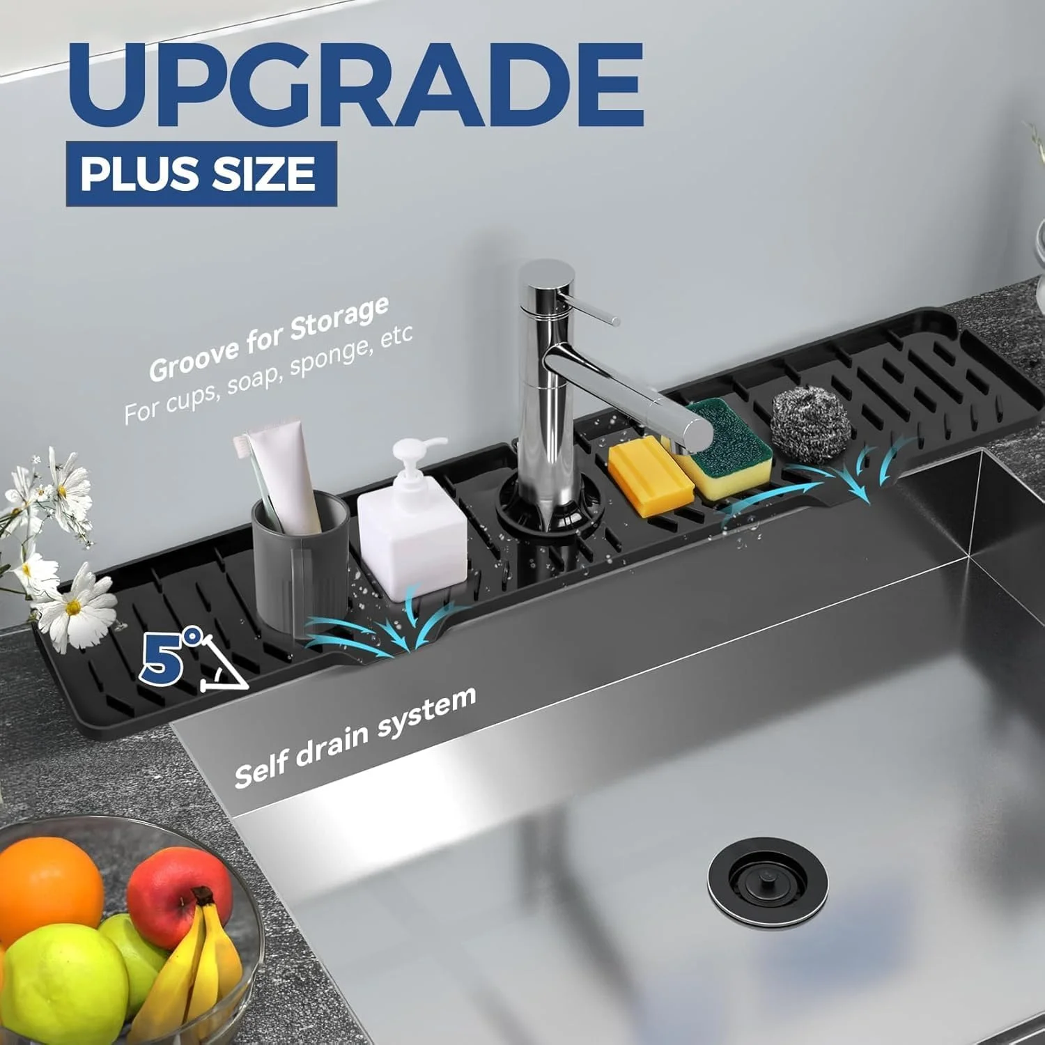 پد سینی چکه گیر دسته شیر سیلیکونی با جای صابون و اسفنج، محافظ پاشش سینک ظرفشویی، زیرانداز خشک کن برای لوازم جانبی پیشخوان و حمام پد سینی چکه گیر دسته شیر سیلیکونی با جای صابون و اسفنج، محافظ پاشش سینک ظرفشویی، زیرانداز خشک کن برای لوازم جانبی پیشخوان و حمام