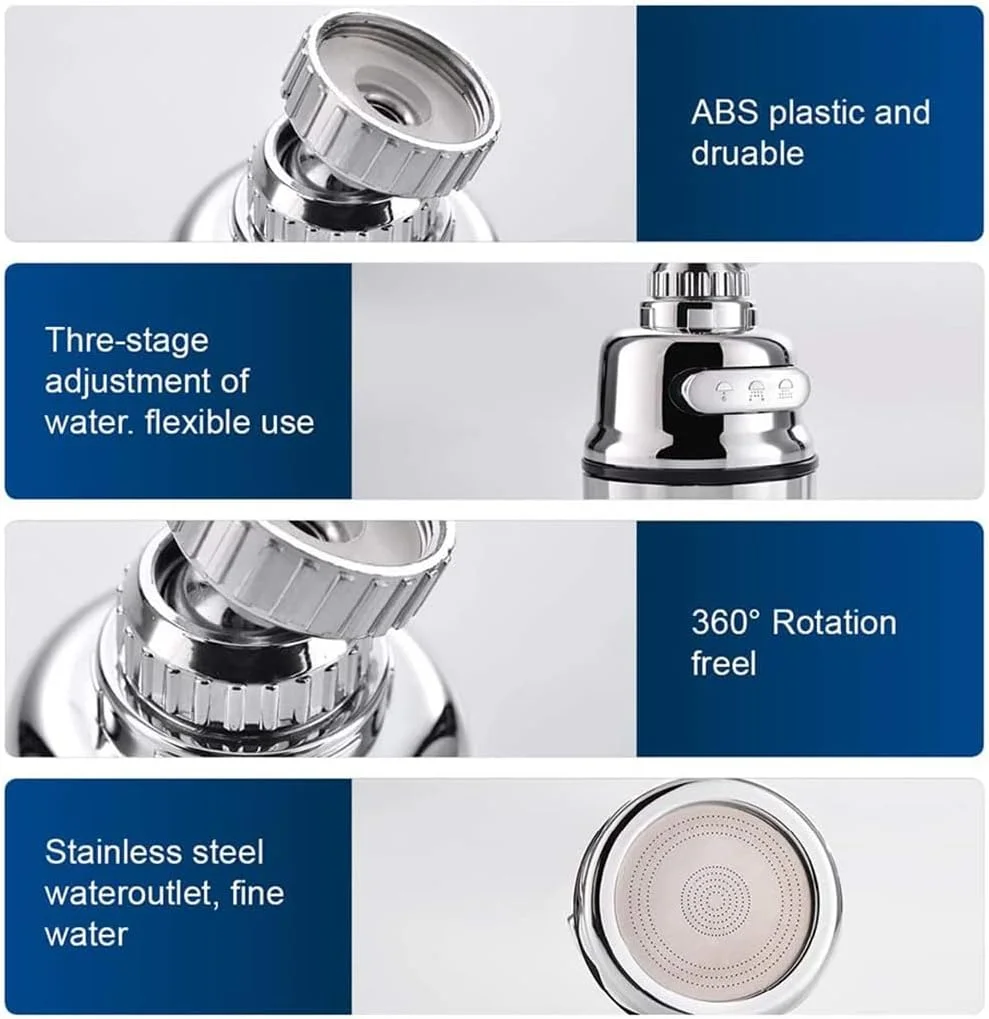 سردوش متحرک شیر آشپزخانه، بسته 2 عددی - جایگزین سر شیر آب با قابلیت چرخش 360 درجه برای حمام، نازل شیر آب ضد پاشش با 3 حالت، سازگار با اتصالات رزوه ای 15-25 میلی متر سردوش متحرک شیر آشپزخانه، بسته 2 عددی - جایگزین سر شیر آب با قابلیت چرخش 360 درجه برای حمام، نازل شیر آب ضد پاشش با 3 حالت، سازگار با اتصالات رزوه ای 15-25 میلی متر