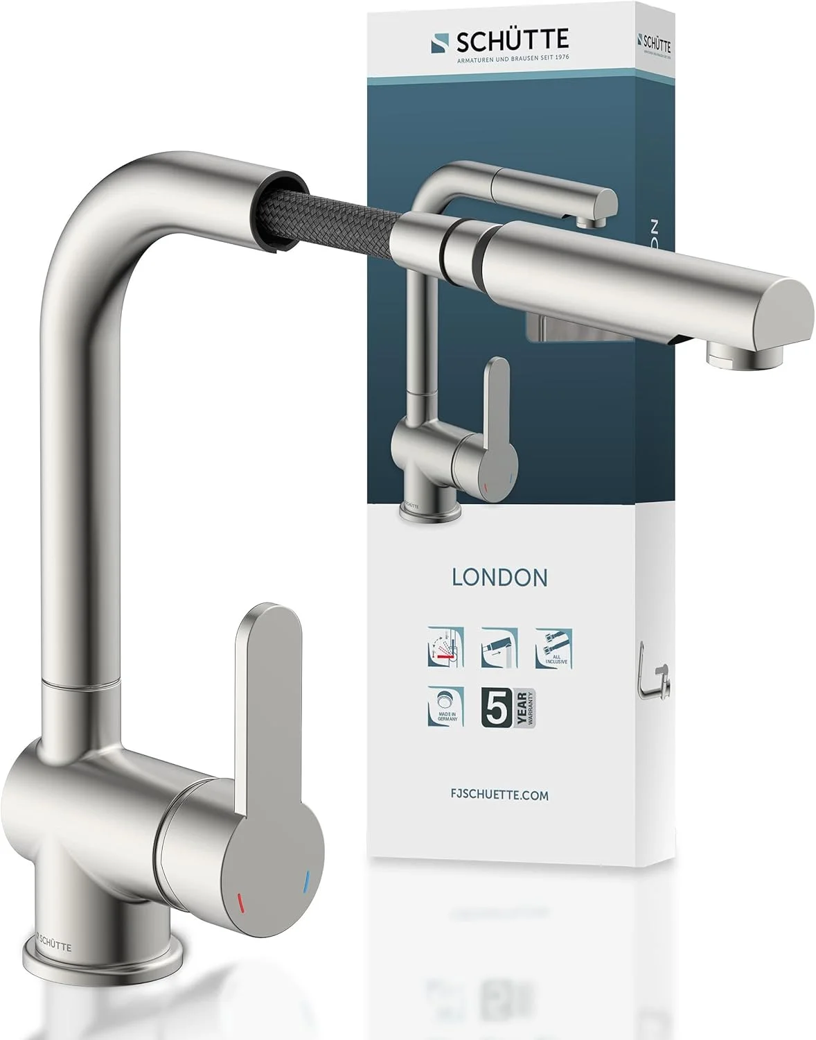 شیر آشپزخانه شوت مدل لندن با آبریز ظرفشویی متحرک، چرخش 360 درجه، شیر مخلوط کن اهرمی تکی، ظاهر استیل ضد زنگ، ارتفاع 11.7 اینچ شیر آشپزخانه شوت مدل لندن با آبریز ظرفشویی متحرک، چرخش 360 درجه، شیر مخلوط کن اهرمی تکی، ظاهر استیل ضد زنگ، ارتفاع 11.7 اینچ