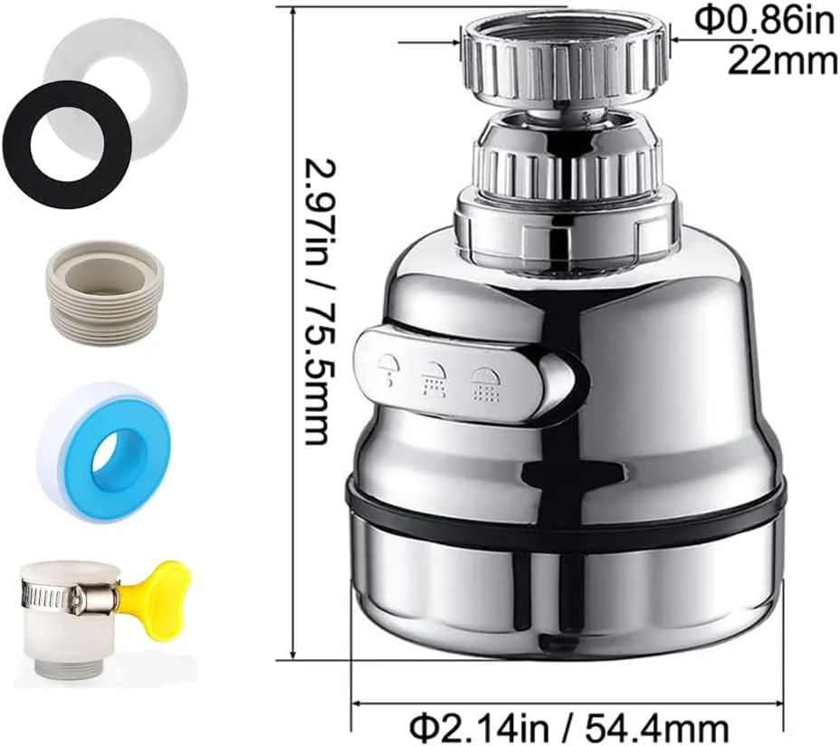 سردوش متحرک شیر آشپزخانه، بسته 2 عددی - جایگزین سر شیر آب با قابلیت چرخش 360 درجه برای حمام، نازل شیر آب ضد پاشش با 3 حالت، سازگار با اتصالات رزوه ای 15-25 میلی متر سردوش متحرک شیر آشپزخانه، بسته 2 عددی - جایگزین سر شیر آب با قابلیت چرخش 360 درجه برای حمام، نازل شیر آب ضد پاشش با 3 حالت، سازگار با اتصالات رزوه ای 15-25 میلی متر