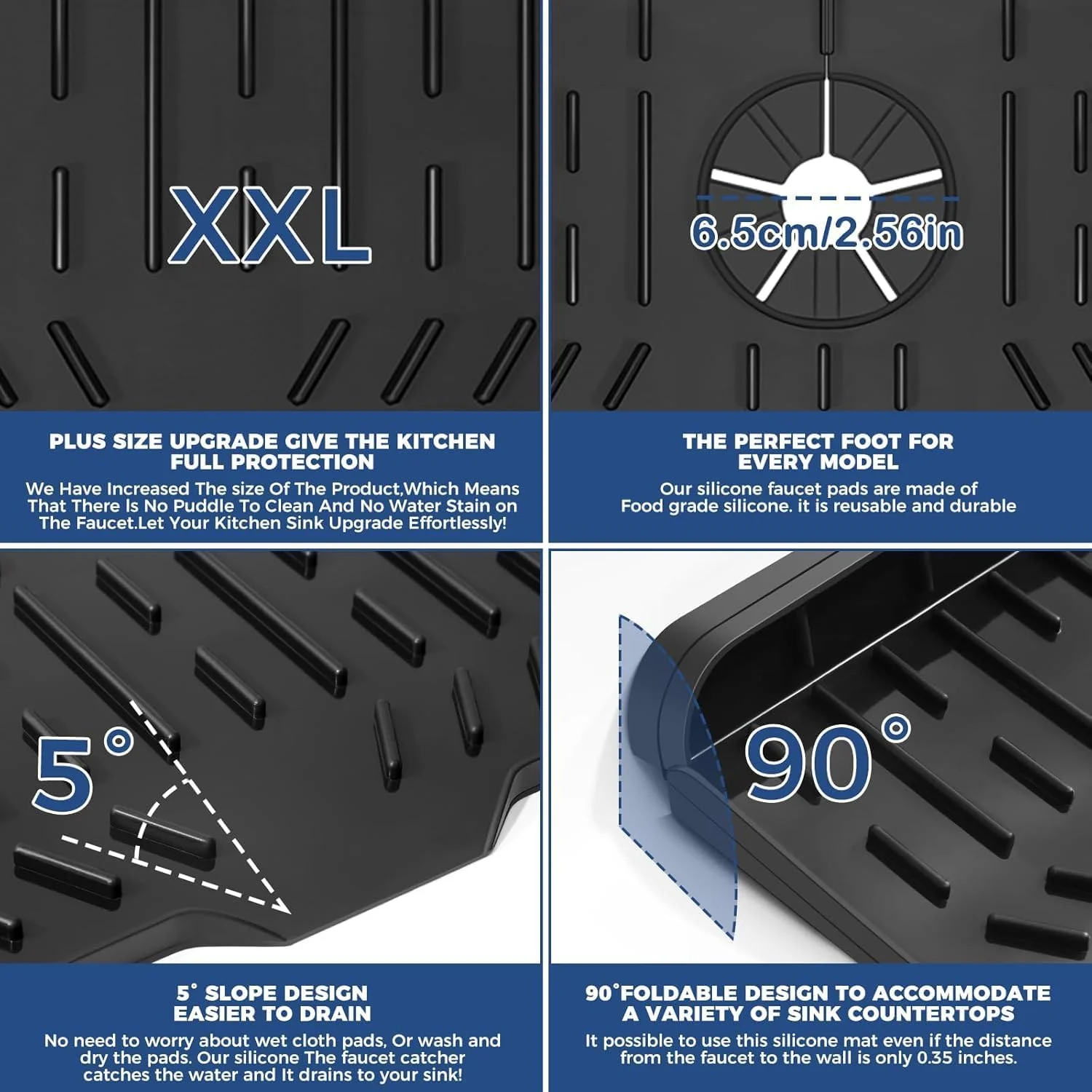 پد سینی چکه گیر دسته شیر سیلیکونی با جای صابون و اسفنج، محافظ پاشش سینک ظرفشویی، زیرانداز خشک کن برای لوازم جانبی پیشخوان و حمام پد سینی چکه گیر دسته شیر سیلیکونی با جای صابون و اسفنج، محافظ پاشش سینک ظرفشویی، زیرانداز خشک کن برای لوازم جانبی پیشخوان و حمام