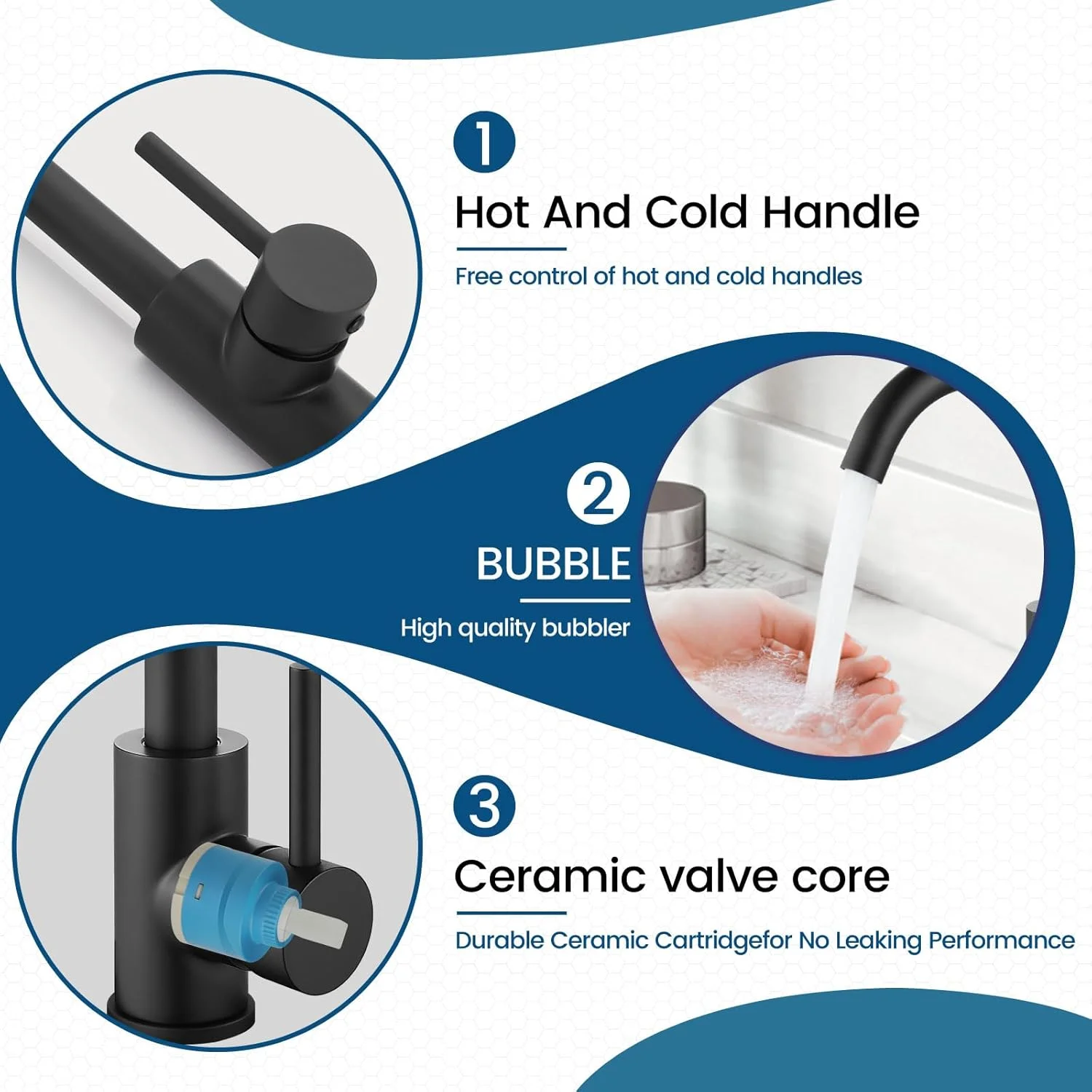 شیر سینک ظرفشویی Airuida، تک سوراخ، تک دستگیره، شیر سینک حمام، شیر کوچک آماده سازی آشپزخانه، مناسب خانه های روستایی، کاروان و روشویی، دارای خروجی چرخان 360 درجه، بدون تخلیه پاپ آپ، مشکی مات