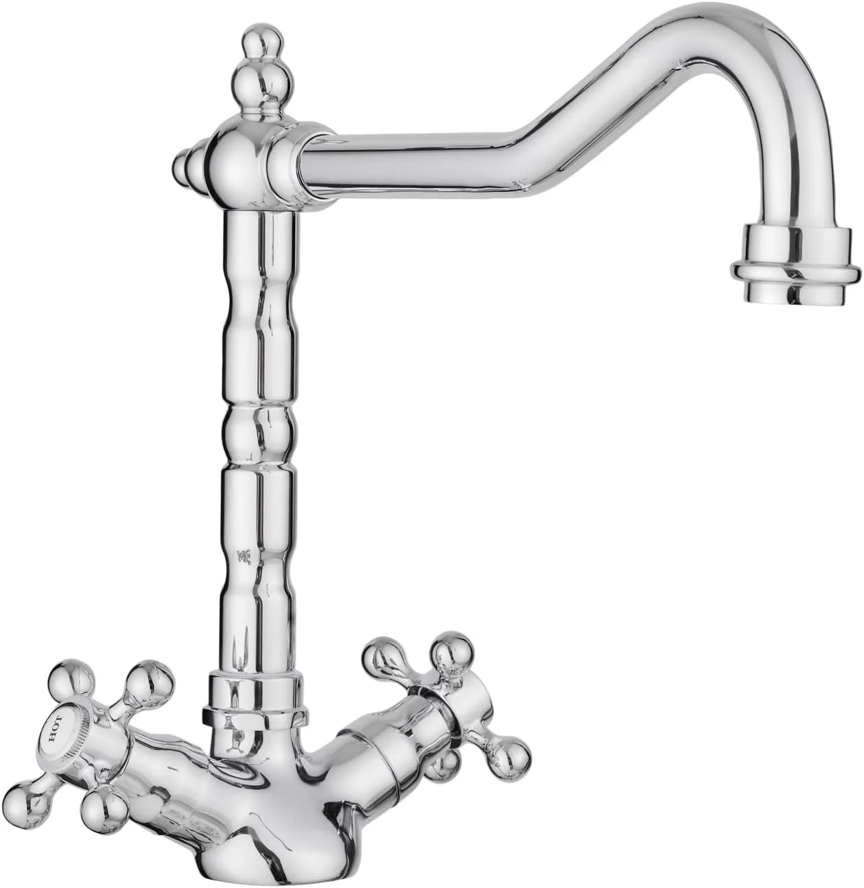 شیر آشپزخانه تک اهرمی برنجی JASSFERRY با طراحی قدیمی فرانسوی، دسته های صلیبی سنتی و علم گردان، پرداخت کروم شیر آشپزخانه تک اهرمی برنجی JASSFERRY با طراحی قدیمی فرانسوی، دسته های صلیبی سنتی و علم گردان، پرداخت کروم