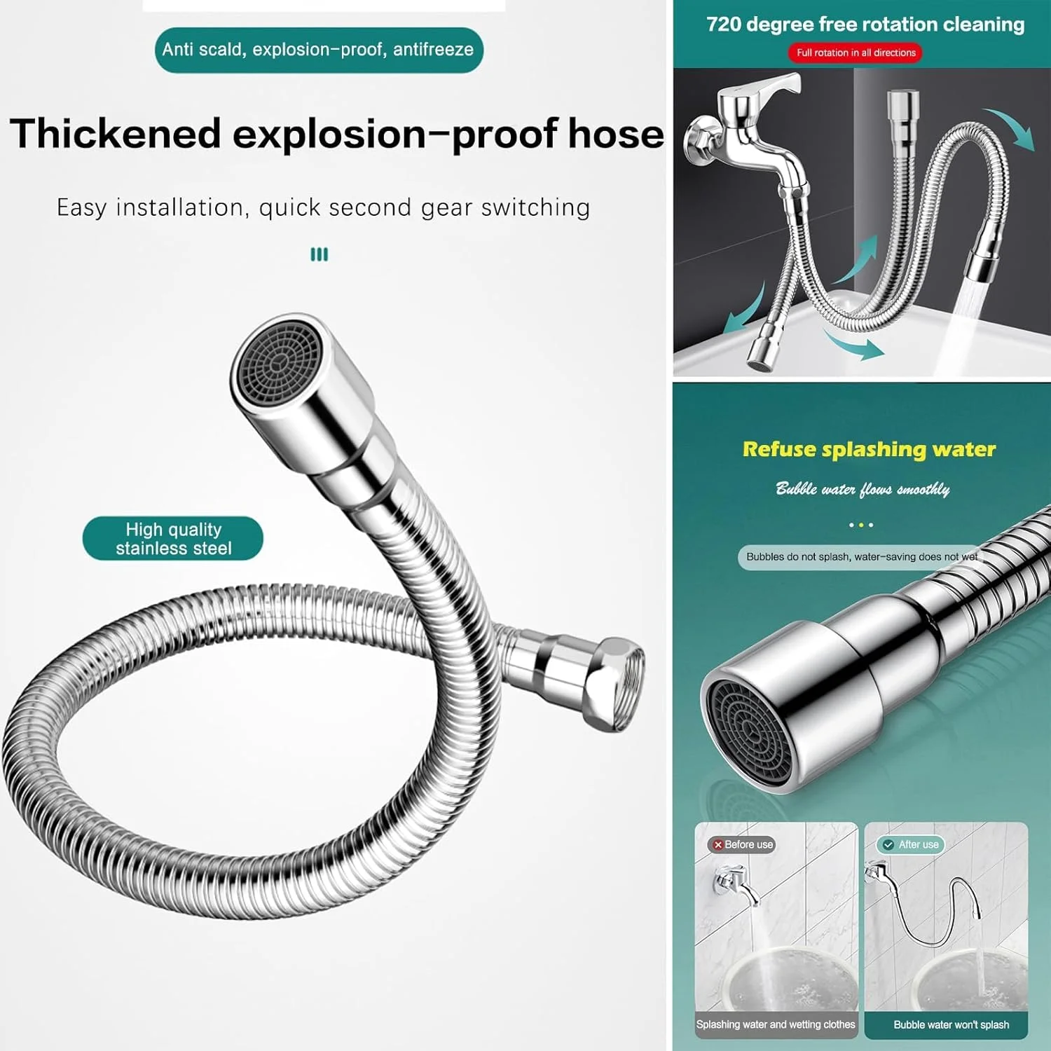 افزایش دهنده شیر آب آشپزخانه با چرخش 360 درجه، مناسب سینک ظرفشویی و حمام، دارای دو حالت صرفه جویی در آب، 1 عدد، طول 30 سانتی متر افزایش دهنده شیر آب آشپزخانه با چرخش 360 درجه، مناسب سینک ظرفشویی و حمام، دارای دو حالت صرفه جویی در آب، 1 عدد، طول 30 سانتی متر