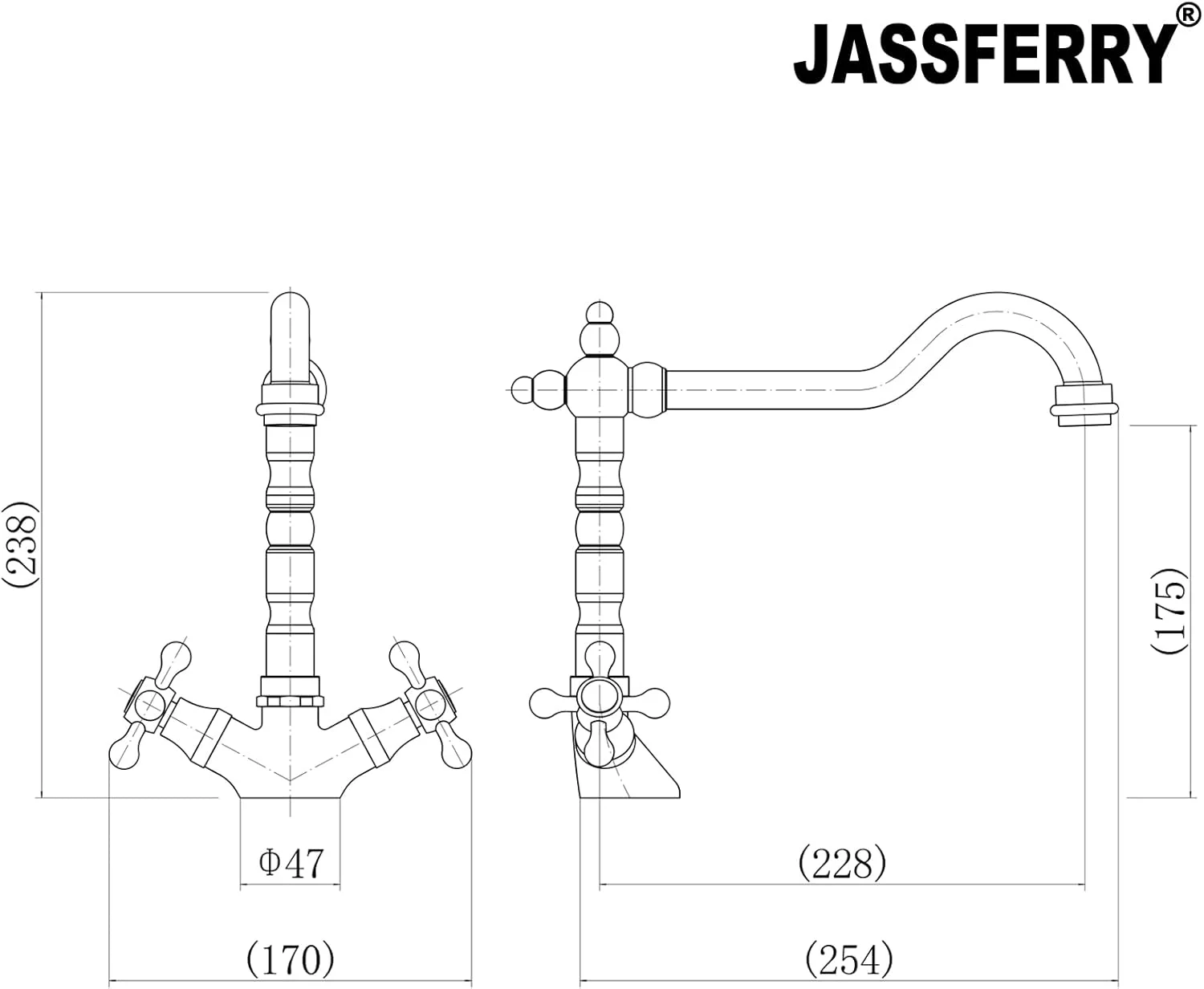 شیر آشپزخانه تک اهرمی برنجی JASSFERRY با طراحی قدیمی فرانسوی، دسته های صلیبی سنتی و علم گردان، پرداخت کروم شیر آشپزخانه تک اهرمی برنجی JASSFERRY با طراحی قدیمی فرانسوی، دسته های صلیبی سنتی و علم گردان، پرداخت کروم
