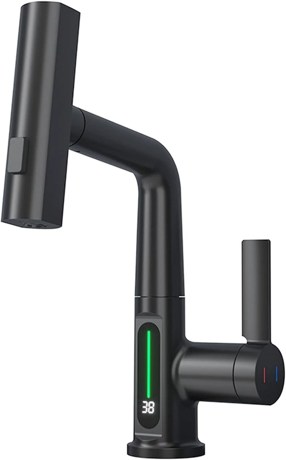 شیر آب حمام Tuwei، شیر آب آبشاری تک دسته با نمایشگر دما، شیر روشویی چرخشی، شیر مخلوط آب گرم و سرد بالابر، مناسب برای آشپزخانه، RV، حمام - مشکی شیر آب حمام Tuwei، شیر آب آبشاری تک دسته با نمایشگر دما، شیر روشویی چرخشی، شیر مخلوط آب گرم و سرد بالابر، مناسب برای آشپزخانه، RV، حمام - مشکی