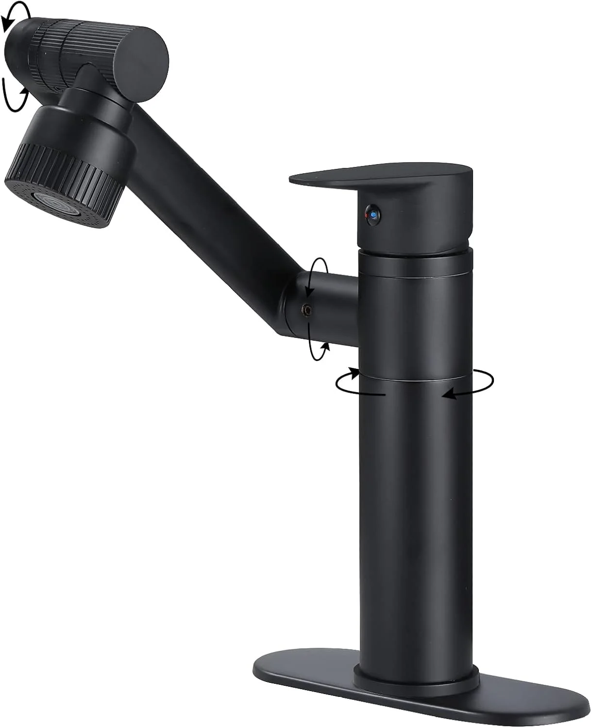 شیر آب چرخان 1080 درجه برای سینک حمام، شیر آشپزخانه مشکی مات با زاویه بزرگ و چرخش دو منظوره، شیر روشویی تک دسته با صفحه عرشه، شیر روشویی، 1 یا 3 سوراخ شیر آب چرخان 1080 درجه برای سینک حمام، شیر آشپزخانه مشکی مات با زاویه بزرگ و چرخش دو منظوره، شیر روشویی تک دسته با صفحه عرشه، شیر روشویی، 1 یا 3 سوراخ