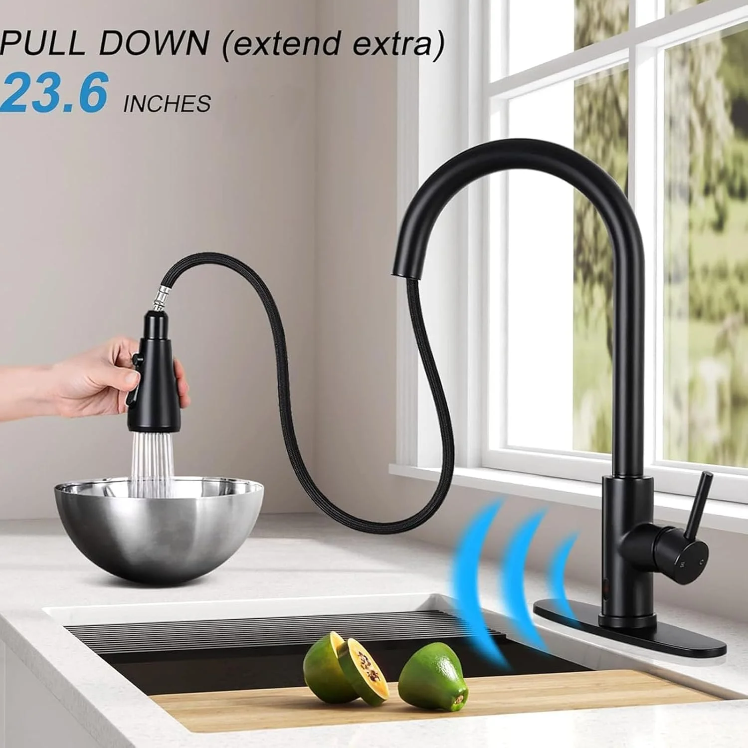 شیر آشپزخانه Diylove با اسپری، شیر سینک ظرفشویی کشویی با 3 حالت آبکاری نیکل برس خورده، میکسر سینک آشپزخانه با چرخش 360 درجه قوس بلند تک حفره RV برای بار کمپر مزرعه، مشکی