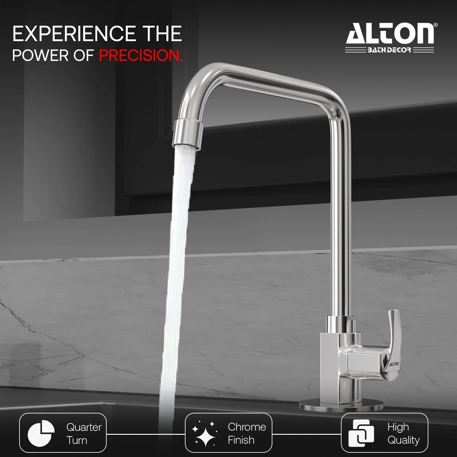 ALTON QBA9055-UM، شیر گردن غازی با خروجی چرخان 360 درجه | شیر سینک ظرفشویی | شیر آشپزخانه | شیر برای سینک ظرفشویی | شیرآلات | شیر روشویی | شیر پایه دار