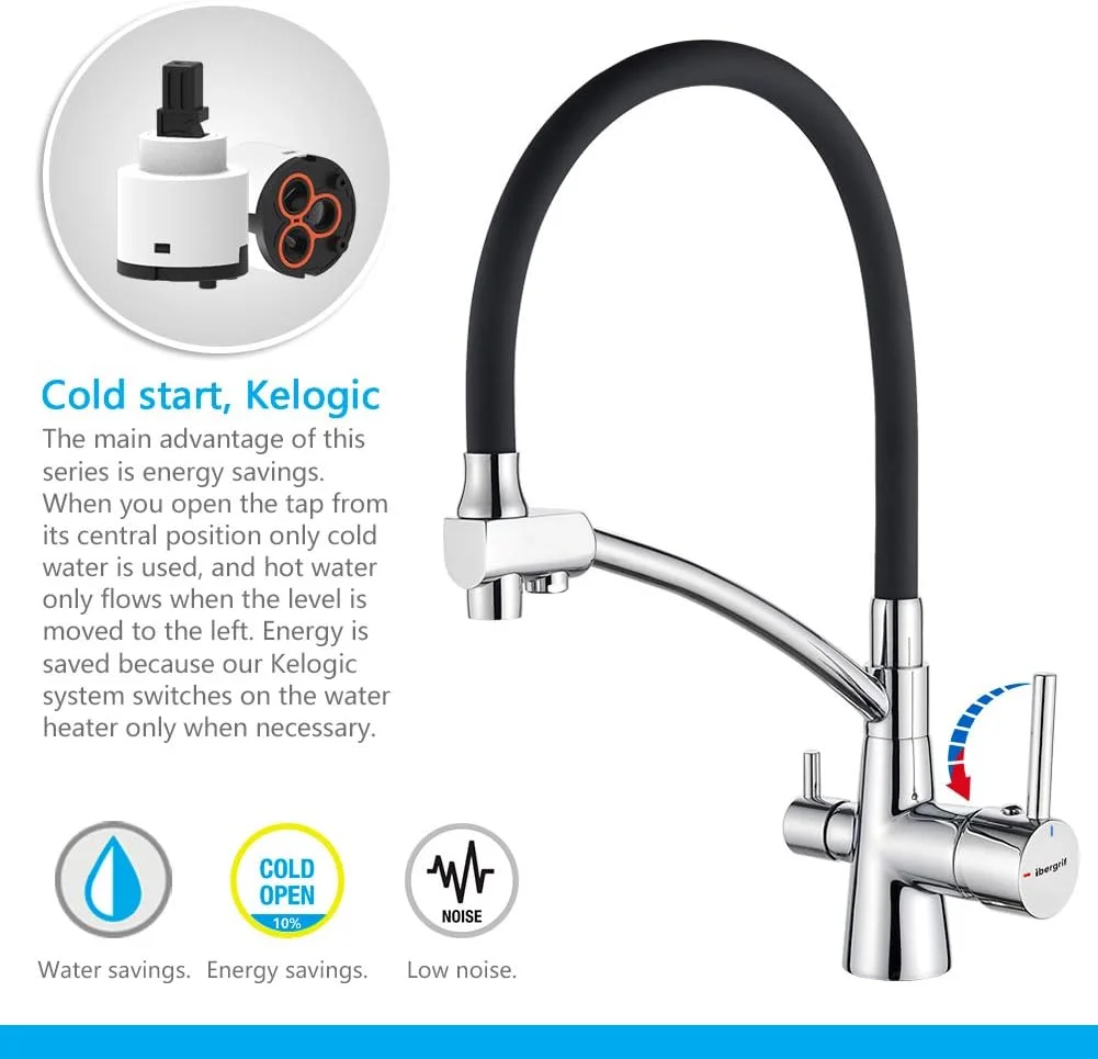 شیر آشپزخانه مشکی ایبرگریف با خروجی انعطاف پذیر، اسپری سه حالته برای مخلوط کن سینک و تصفیه کننده فیلتر آب، کروم شیر آشپزخانه مشکی ایبرگریف با خروجی انعطاف پذیر، اسپری سه حالته برای مخلوط کن سینک و تصفیه کننده فیلتر آب، کروم