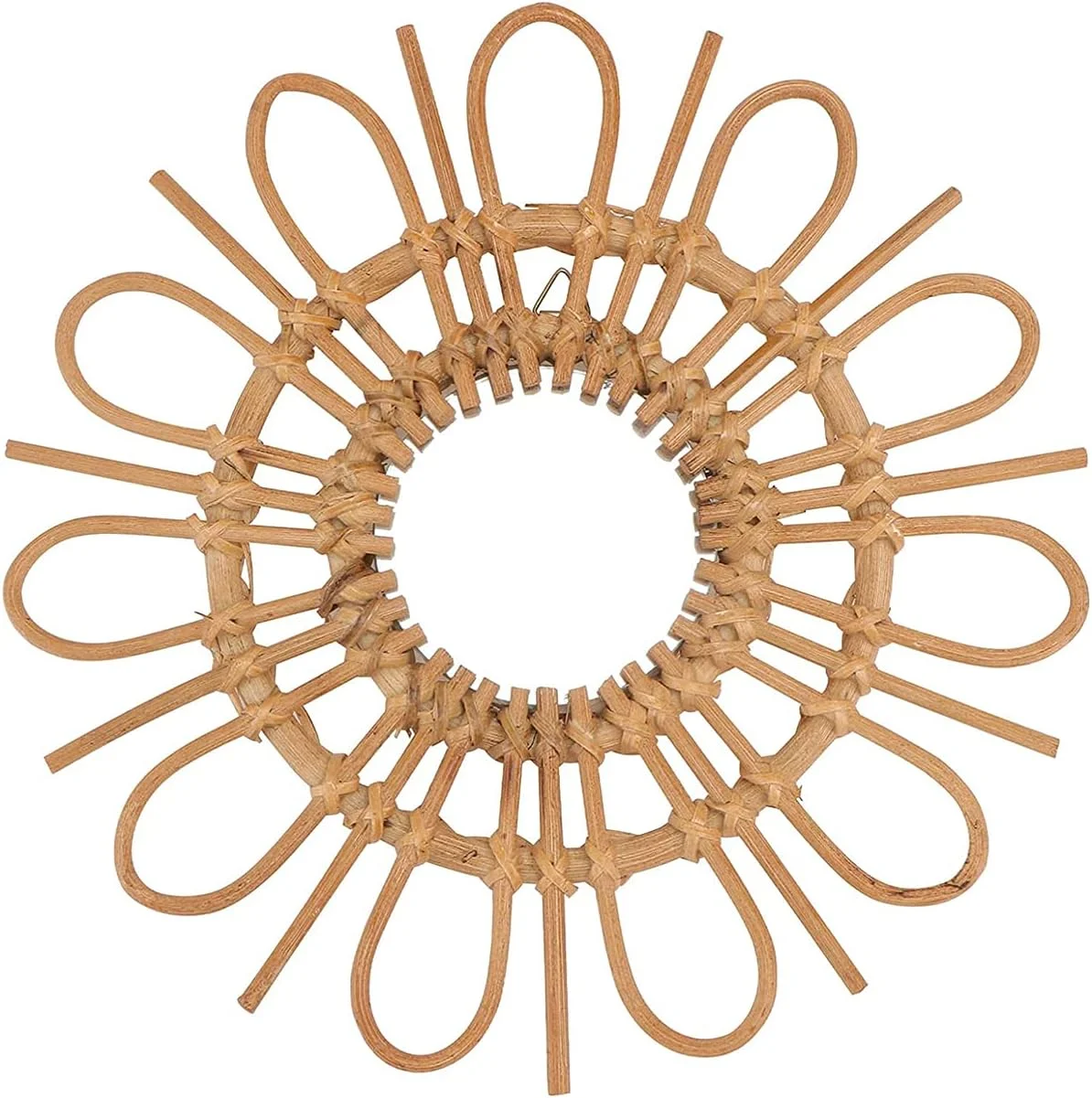 آینه حصیری بزرگ دست ساز روستایی KASTWAVE برای دکور دیوار، آینه گرد بوهو برای ورودی اتاق نشیمن، آینه چوبی دایره ای بزرگ برای دکور راهروی حمام