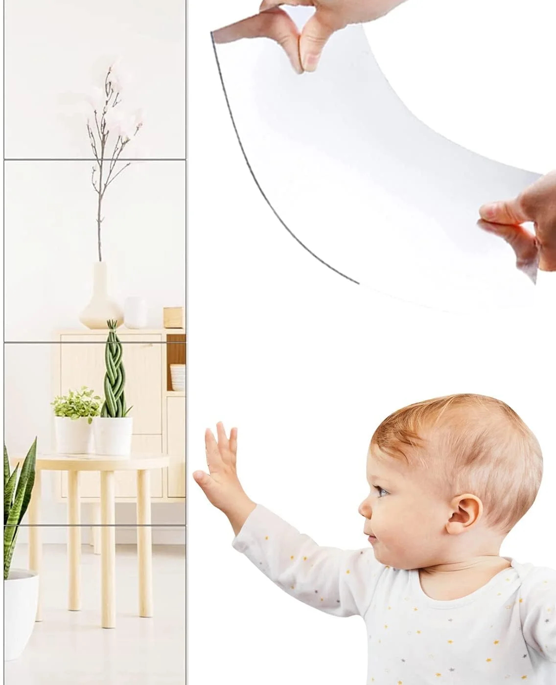 کاشی آینه دیواری تمام قد KASTWAVE، 30x30 سانتی متر، 4 عدد آینه ایمنی اکریلیک غیر شیشه ای برای اتاق بازی کودک، خوابگاه، درب، باشگاه - نصب روی دیوار