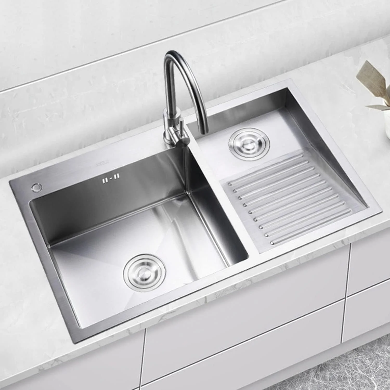 سینک ظرفشویی استیل 304، سینک تک لگنه توکار، روشویی حمام، سینک لباسشویی بالکن با شیر و تخته شستشو، 70 * 48 سانتی متر