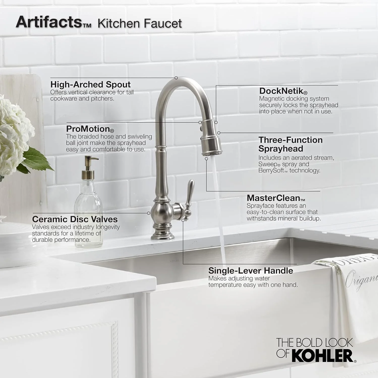 شیر آشپزخانه Kohler 99259-2MB مدل Artifacts، رنگ برنجی مدرن براق