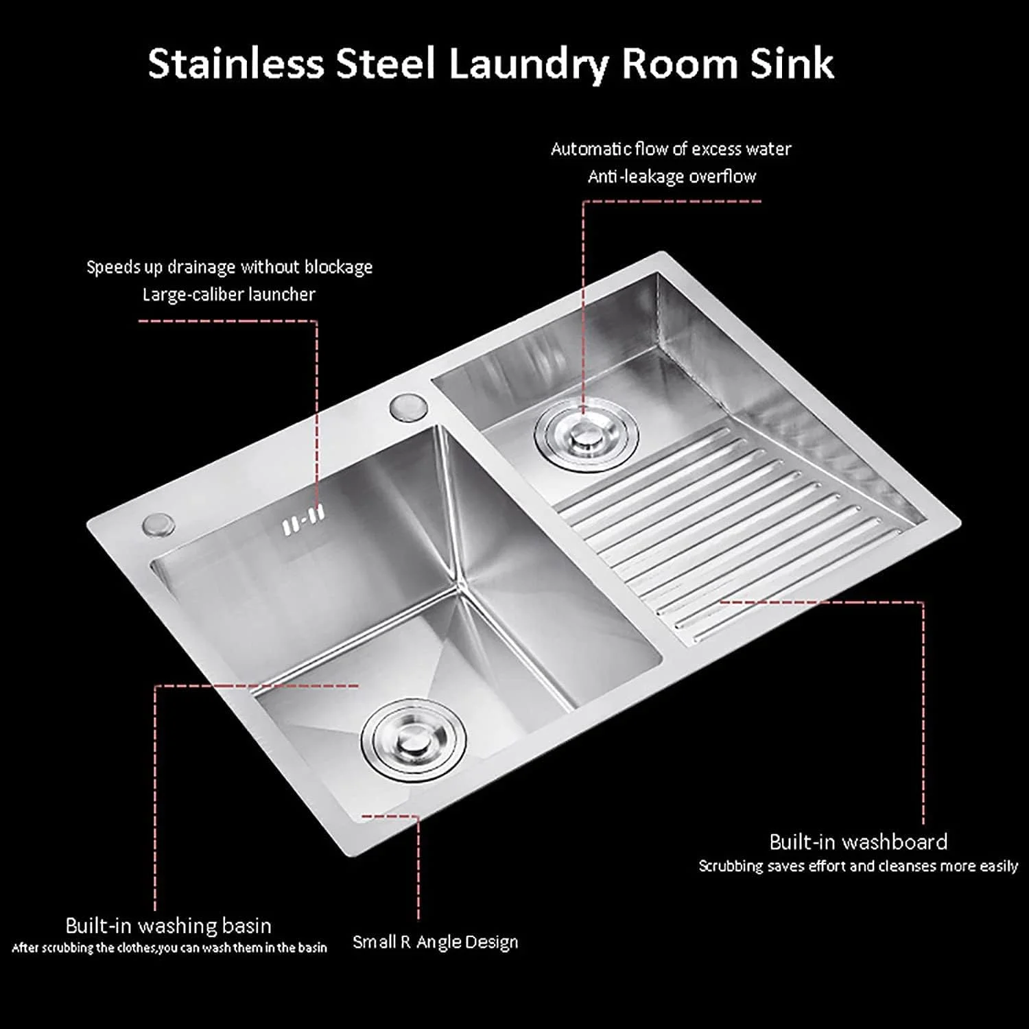 سینک ظرفشویی استیل 304، سینک تک لگنه توکار، روشویی حمام، سینک لباسشویی بالکن با شیر و تخته شستشو، 70 * 48 سانتی متر
