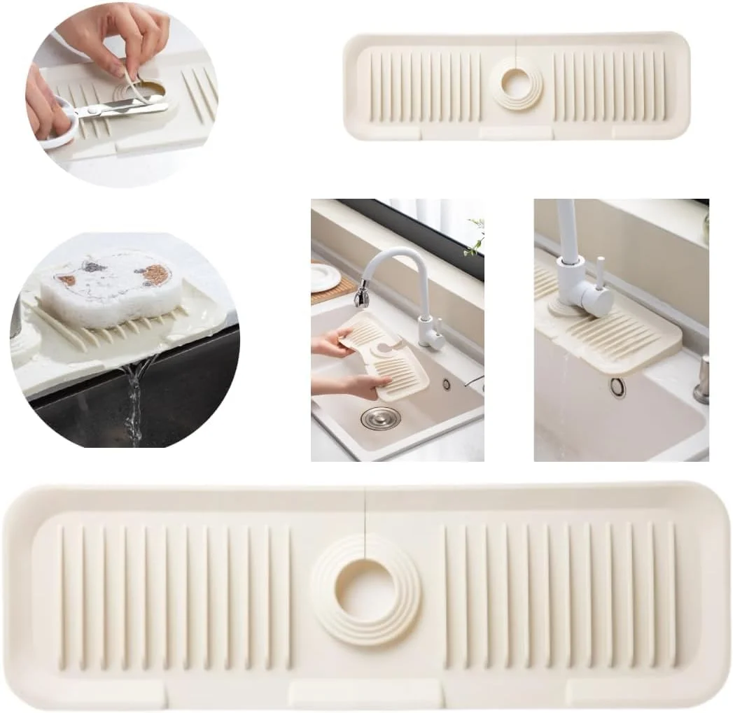 زیرانداز سیلیکونی سینک ظرفشویی، سینی تخلیه آب، پد خشک کن ظروف - پد ضد پاشش شیرآلات - پد جاذب شیرآلات - محافظ سطح سینک - زیرانداز خشک کن برای سینک (سفید، 45x14) زیرانداز سیلیکونی سینک ظرفشویی، سینی تخلیه آب، پد خشک کن ظروف - پد ضد پاشش شیرآلات - پد جاذب شیرآلات - محافظ سطح سینک - زیرانداز خشک کن برای سینک (سفید، 45x14)